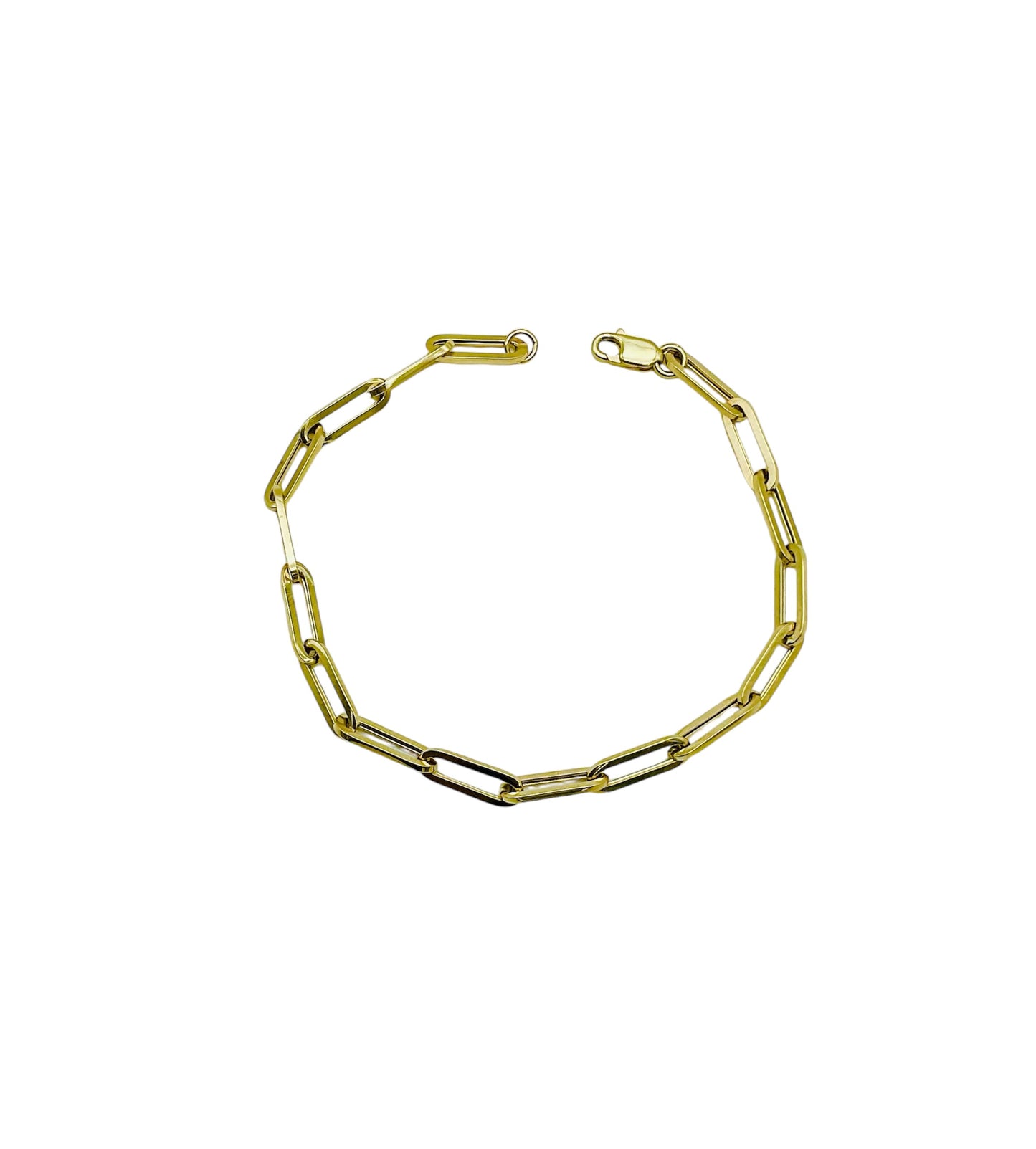 14K Solid Yellow Gold Paper Clip Bracelet