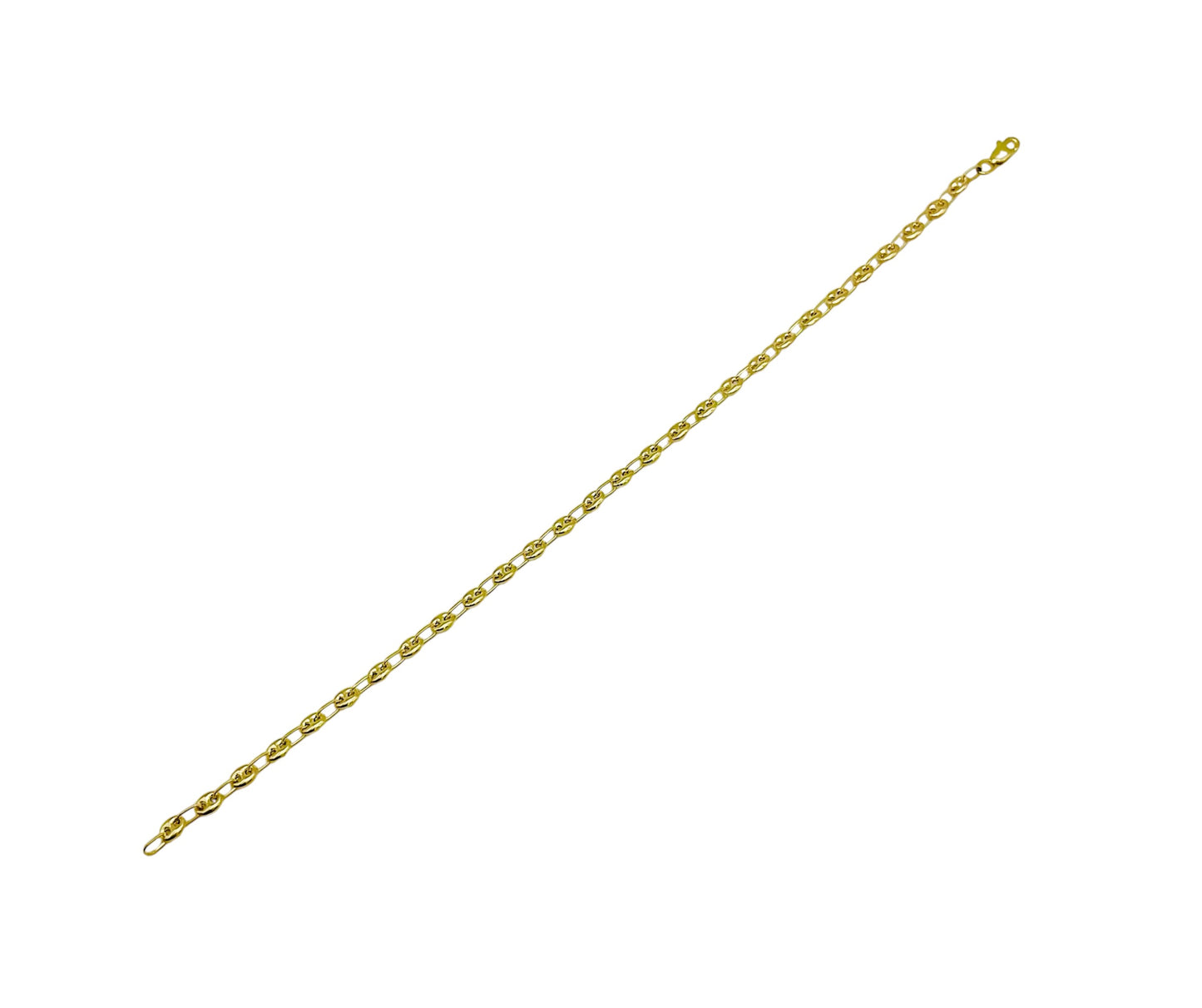 14K Solid Yellow Gold Puffed Mariner Chain Bracelet