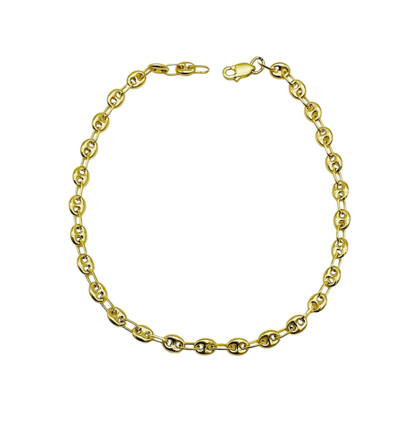 14K Solid Yellow Gold Puffed Mariner Chain Bracelet