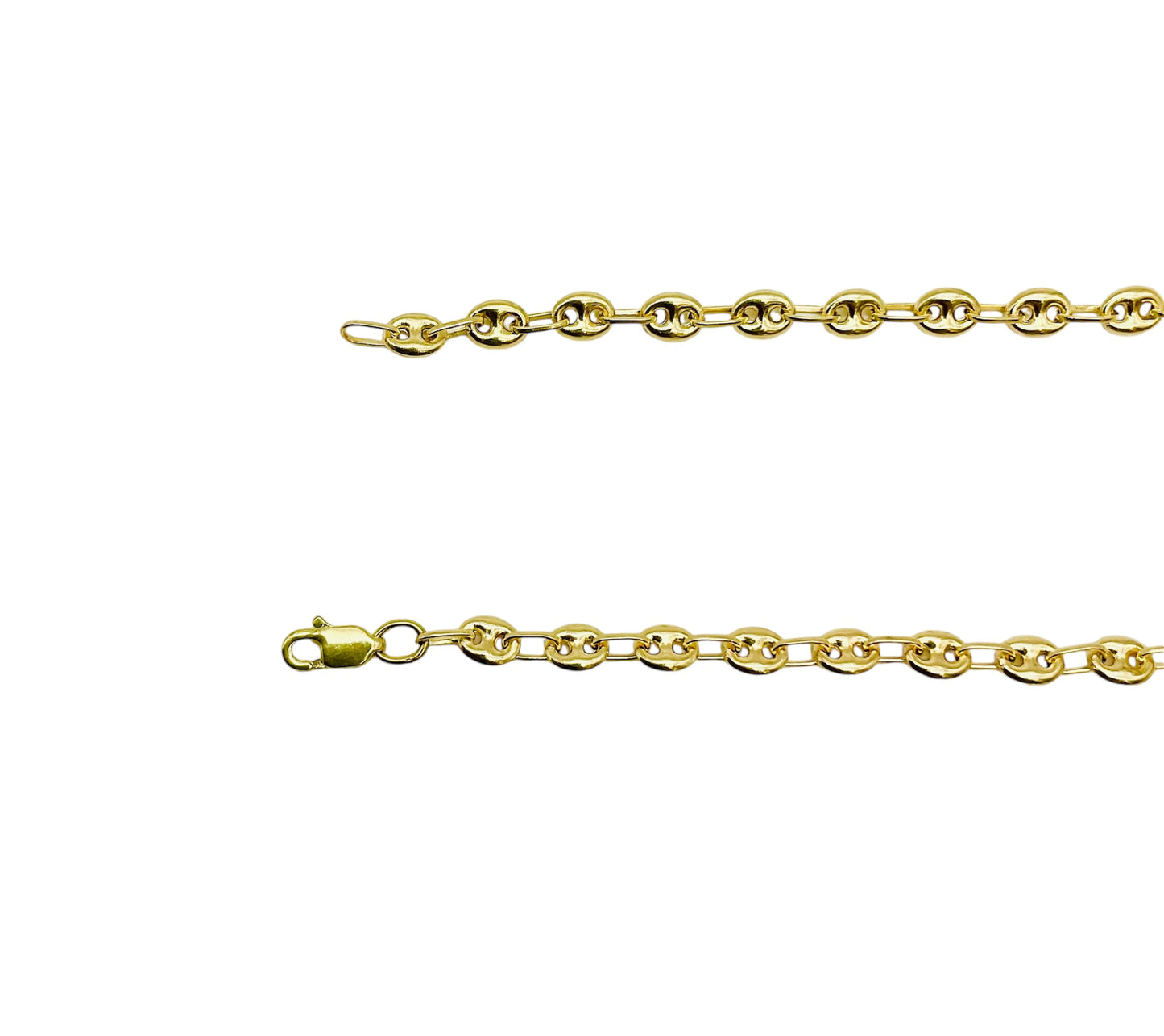 14K Solid Yellow Gold Puffed Mariner Chain Bracelet