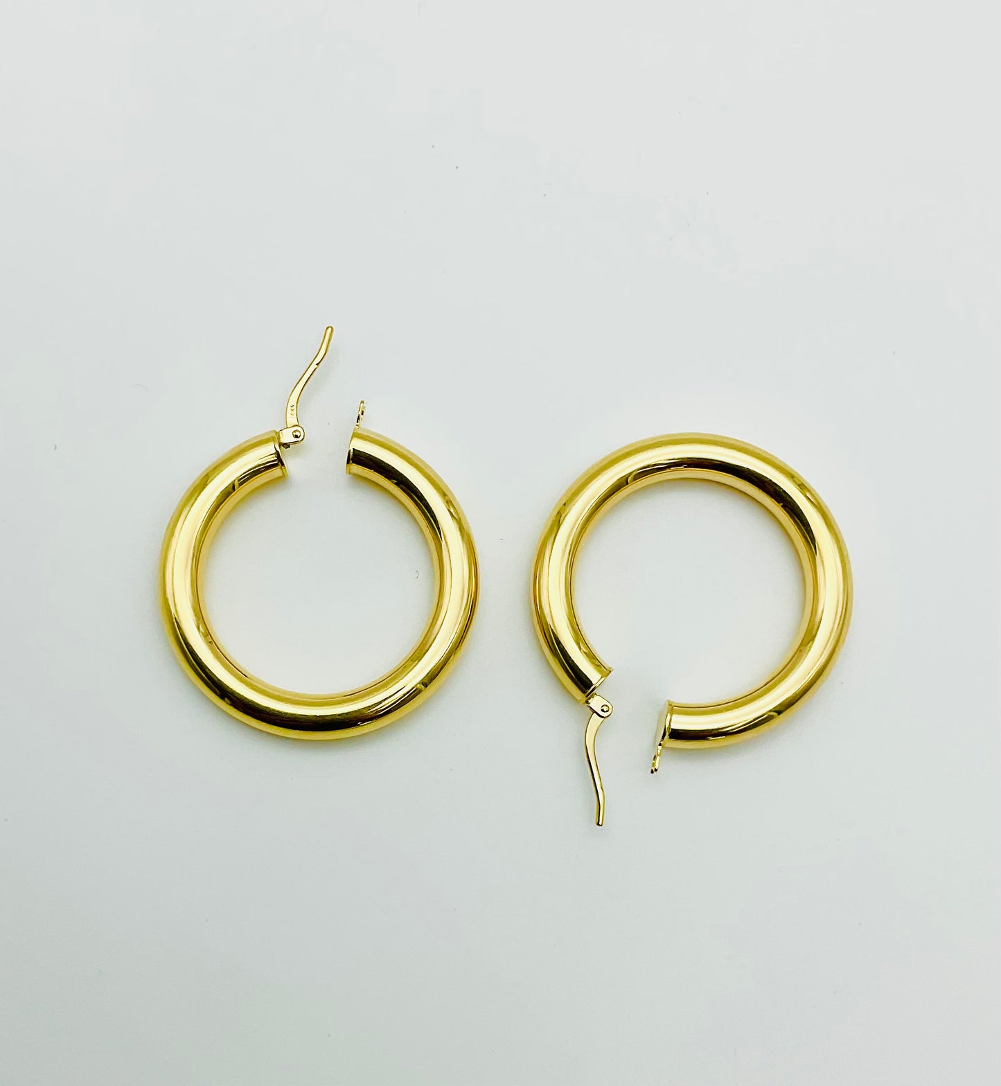 14K Solid Gold Thick Large Click Hoop Earrings