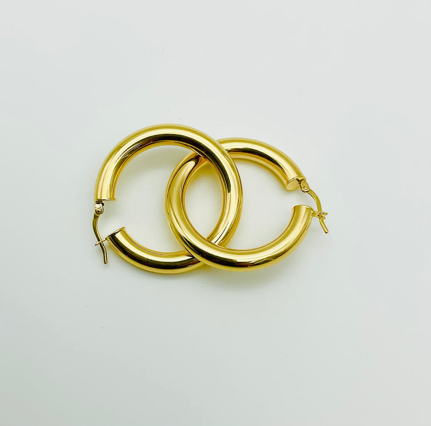 14K Solid Gold Thick Large Click Hoop Earrings