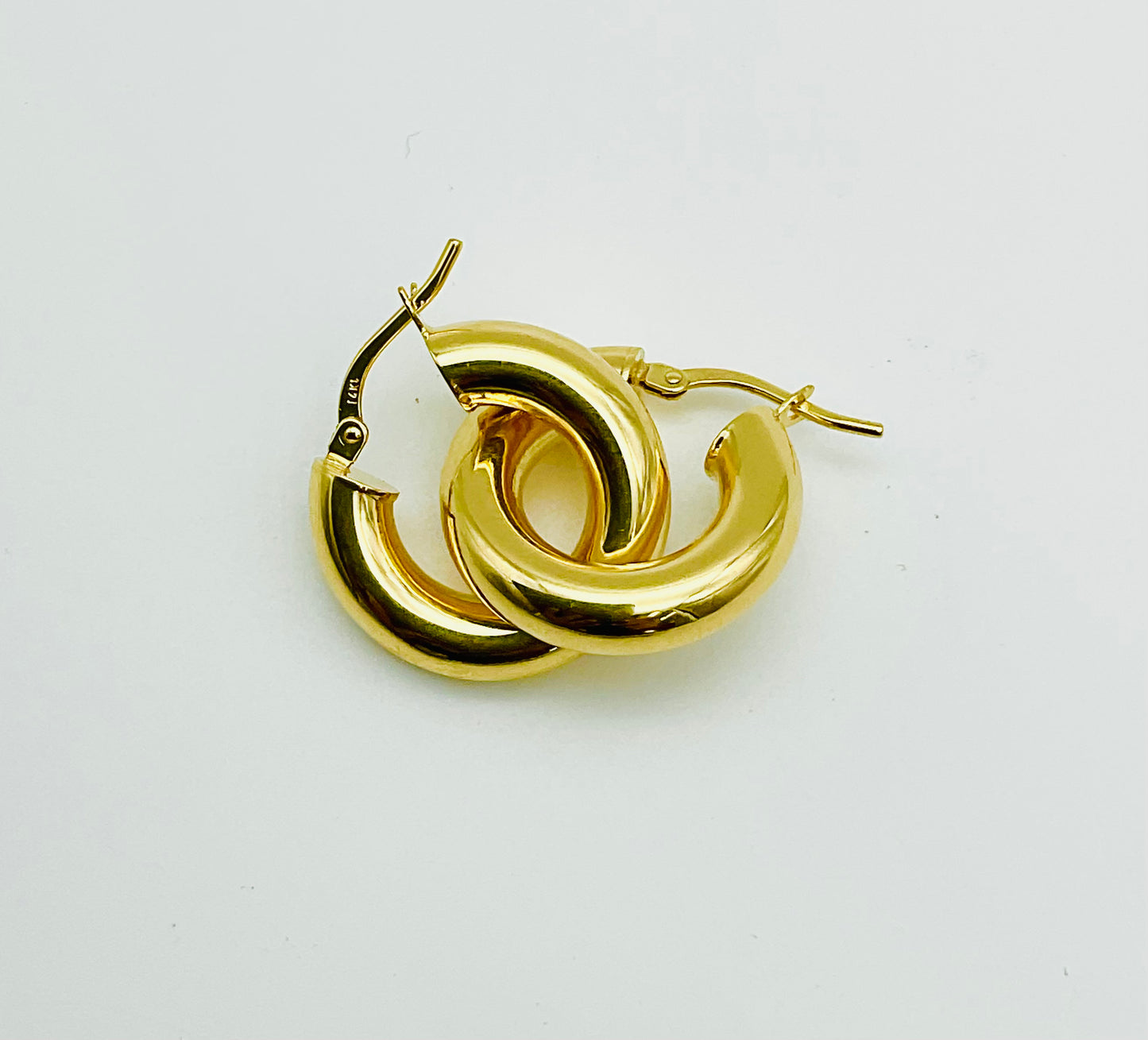 14K Solid Gold Thick Small Click Hoop Earrings