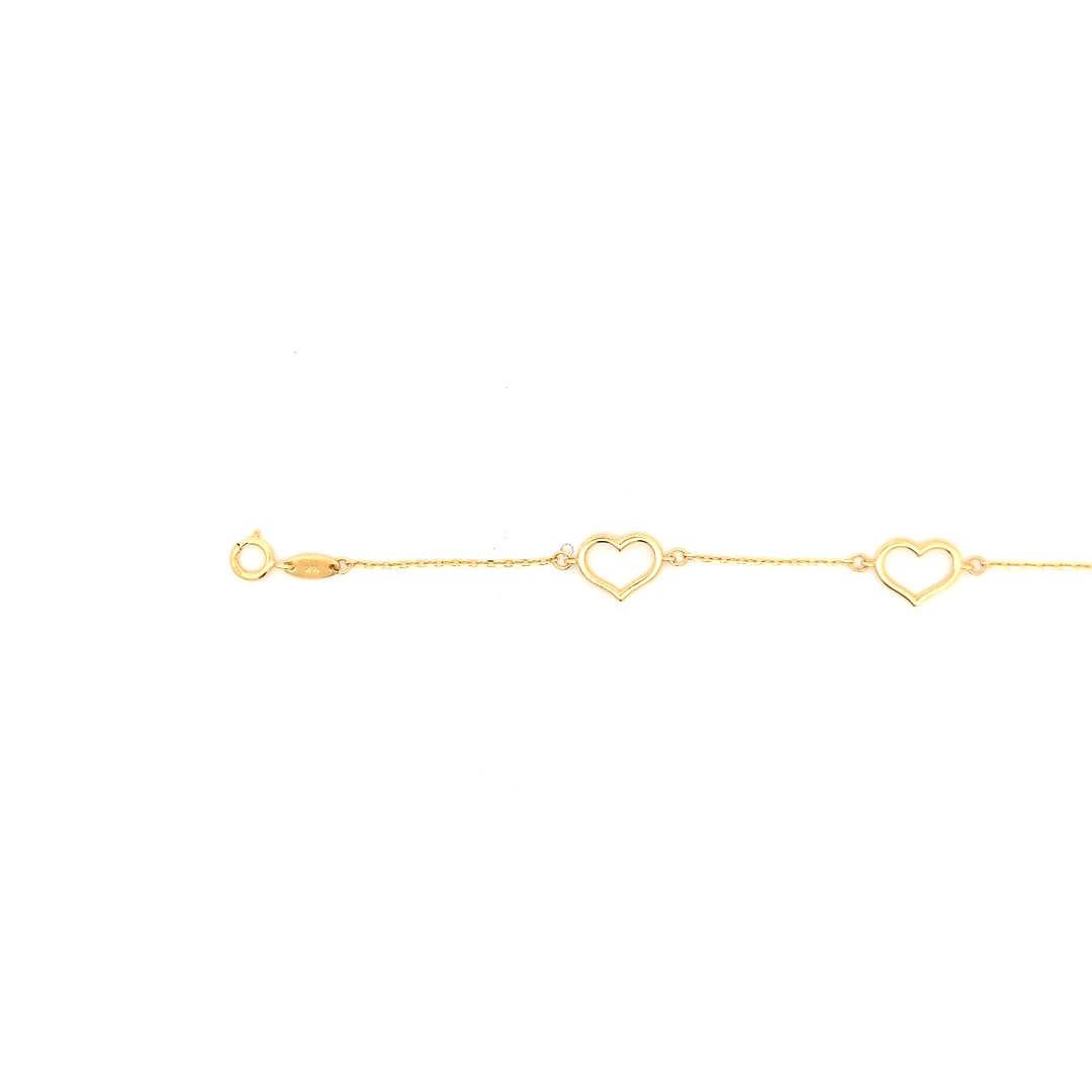 14K Solid Yellow Gold Heart Outline Bracelet