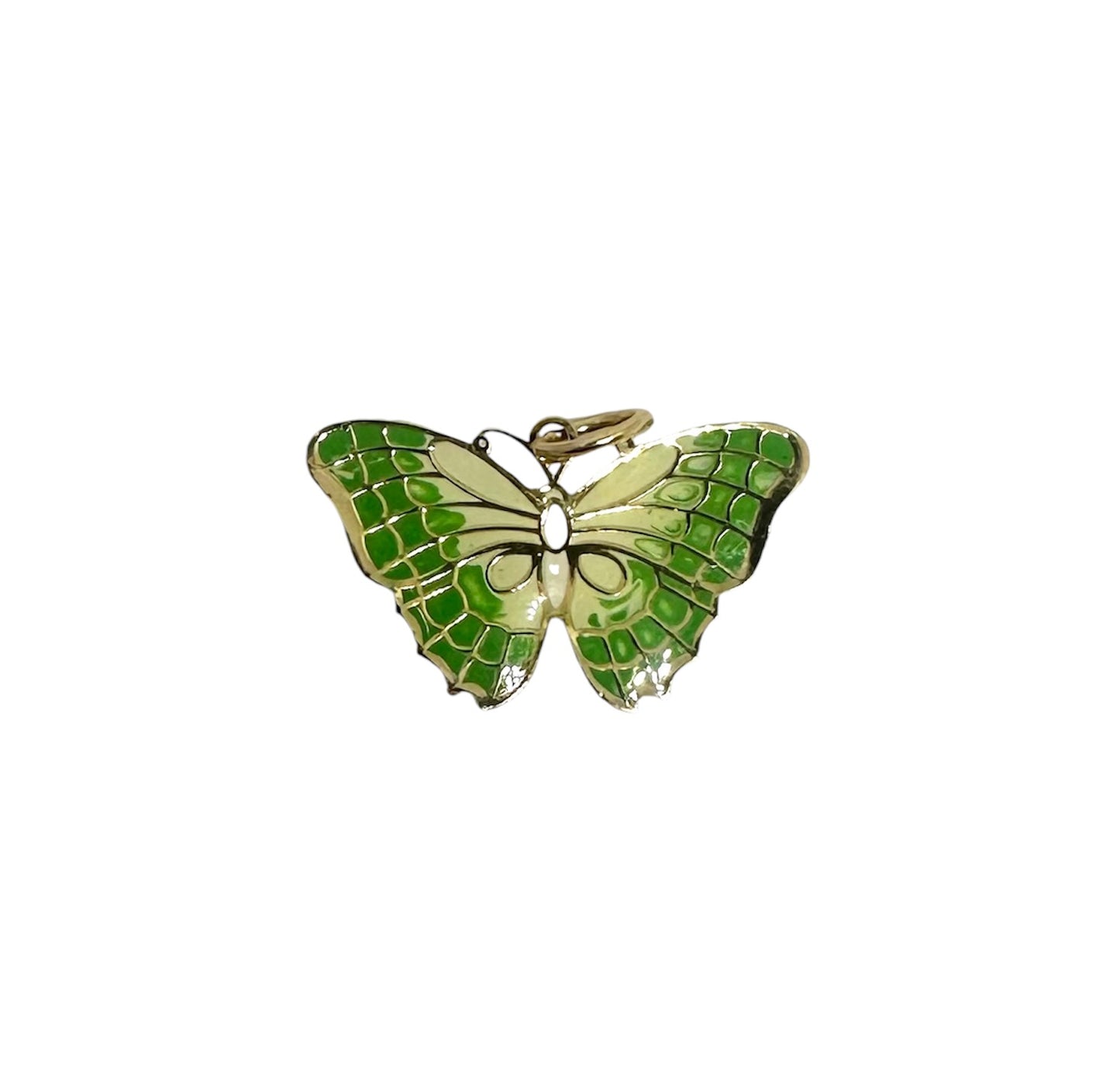 14K Solid Gold Large Butterfly Enameled Pendant