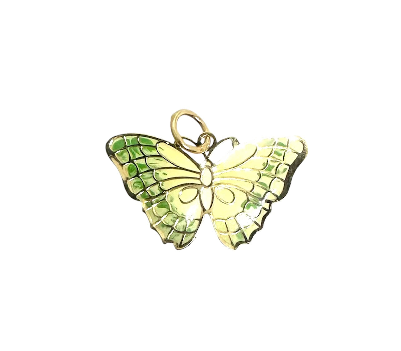 14K Solid Gold Large Butterfly Enameled Pendant