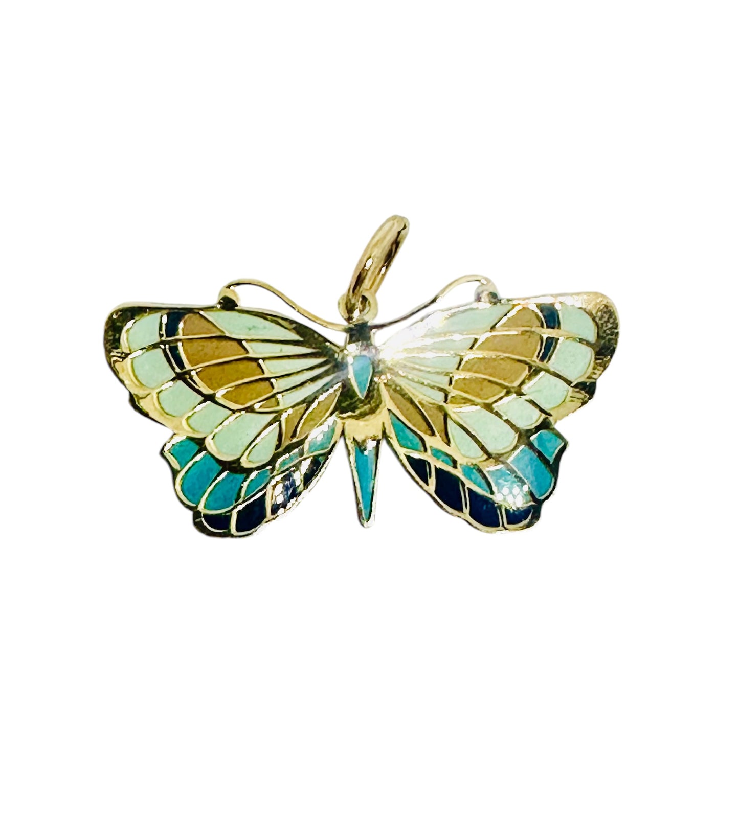 14K Solid Gold Large Butterfly Enamel Pendant