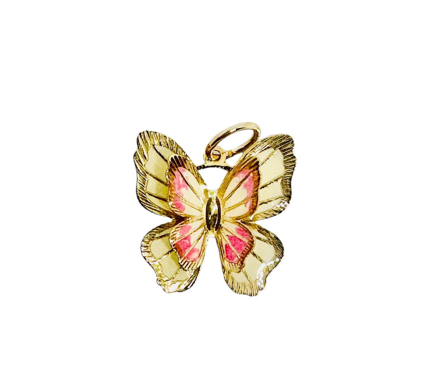 14K Solid Gold Small Enameled Butterfly Pendant