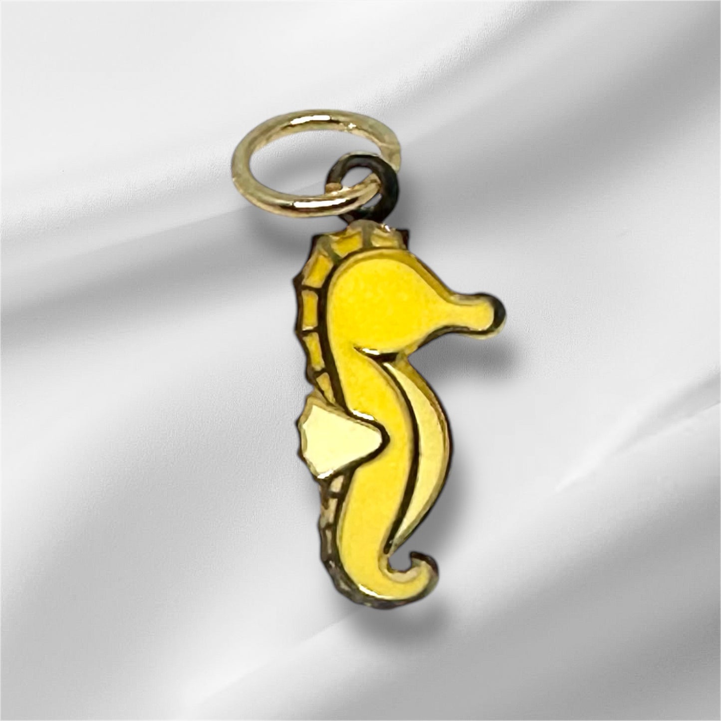 14K Solid Gold Seahorse Enamel Pendant