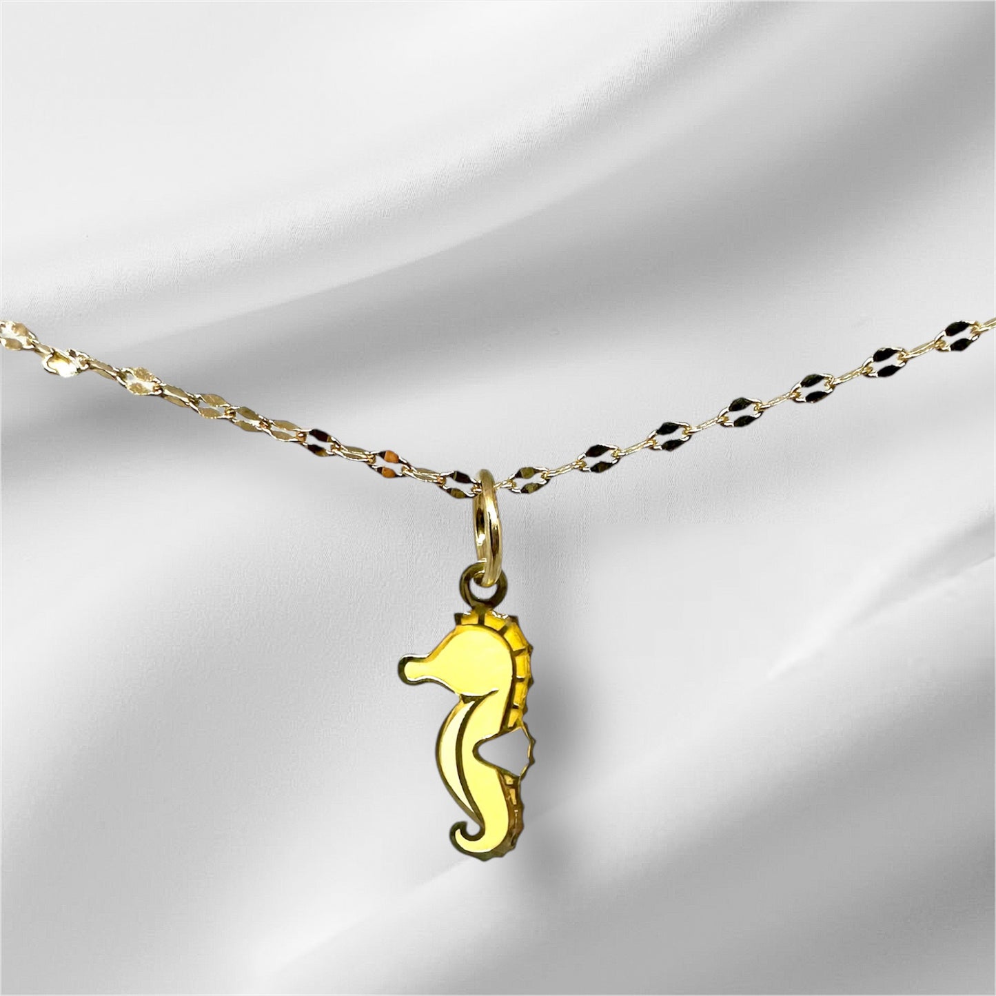 14K Solid Gold Seahorse Enamel Pendant