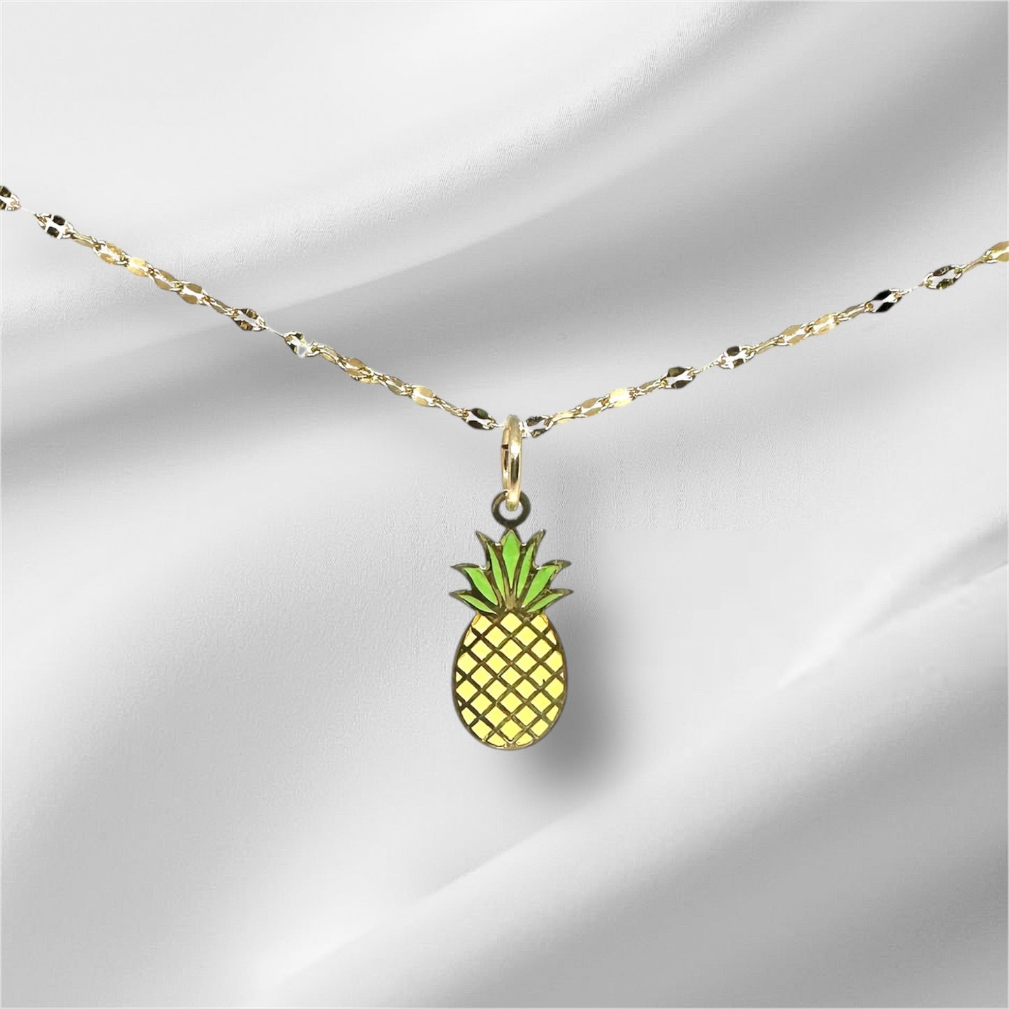 14K Solid Gold Enameled Pineapple Pendant
