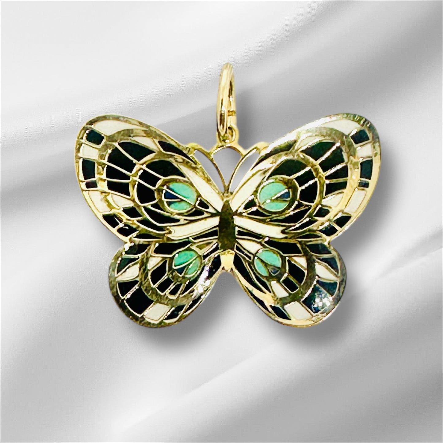 14K Solid Gold Medium Enameled Butterfly Pendant