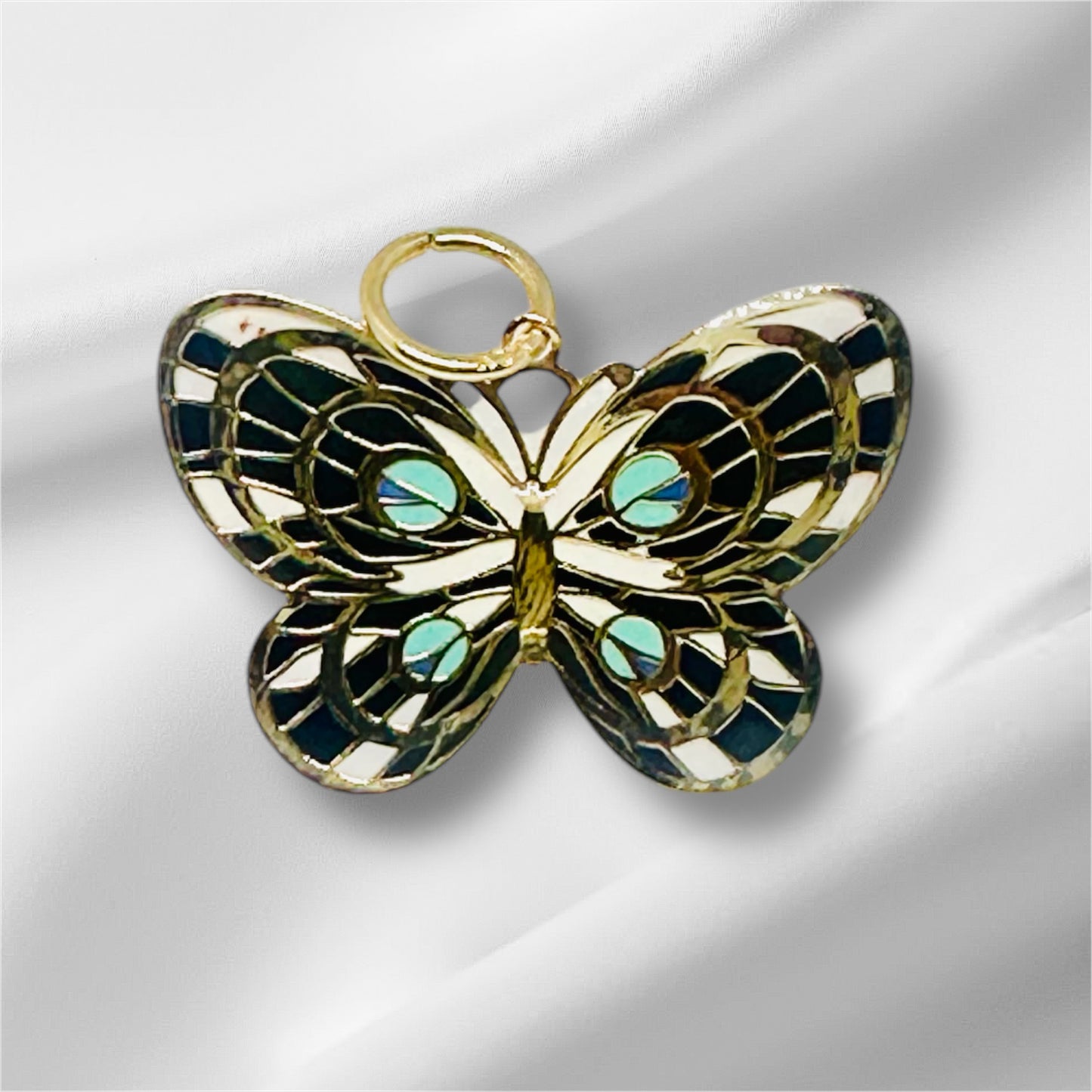 14K Solid Gold Medium Enameled Butterfly Pendant