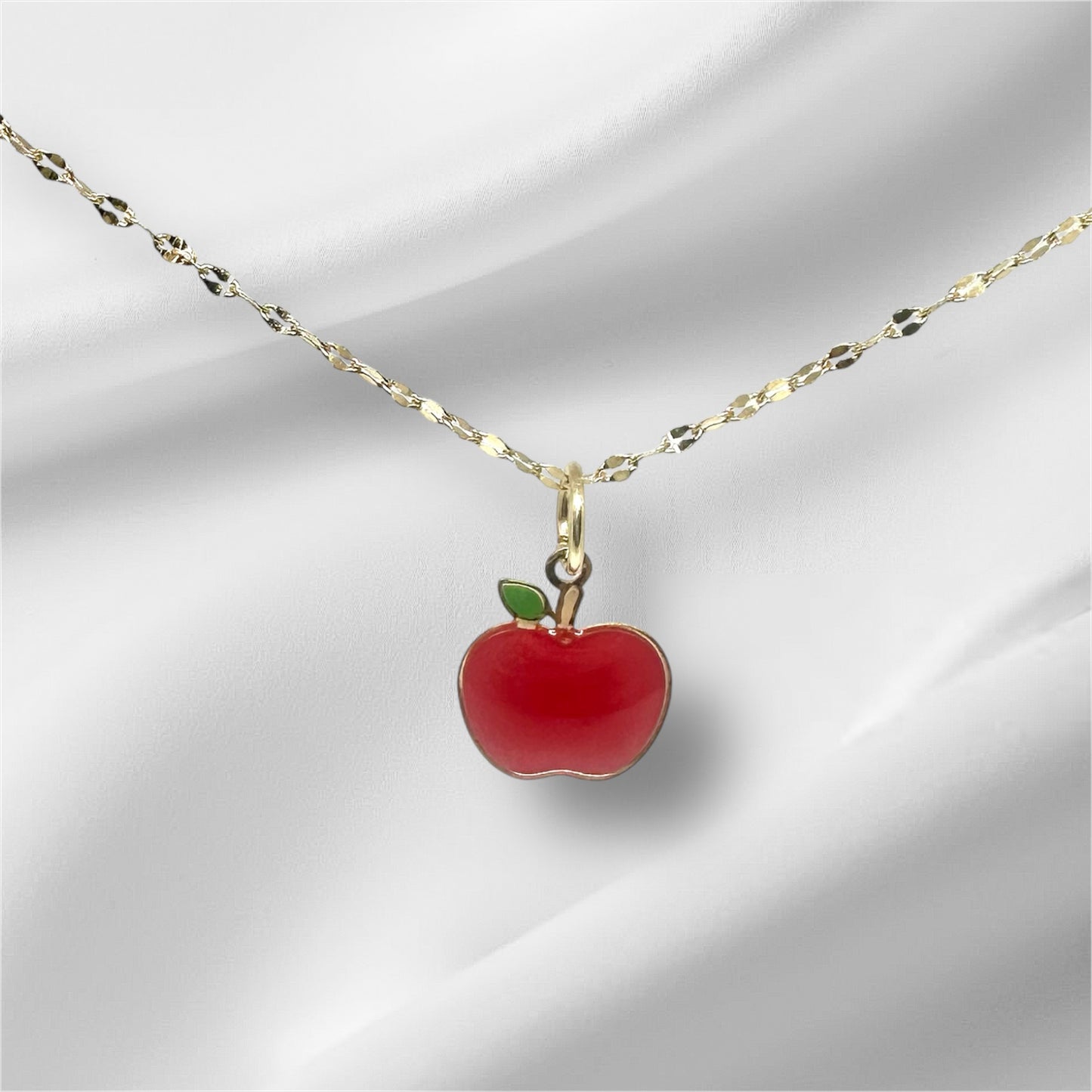 14K Solid Gold Enameled Apple Pendant