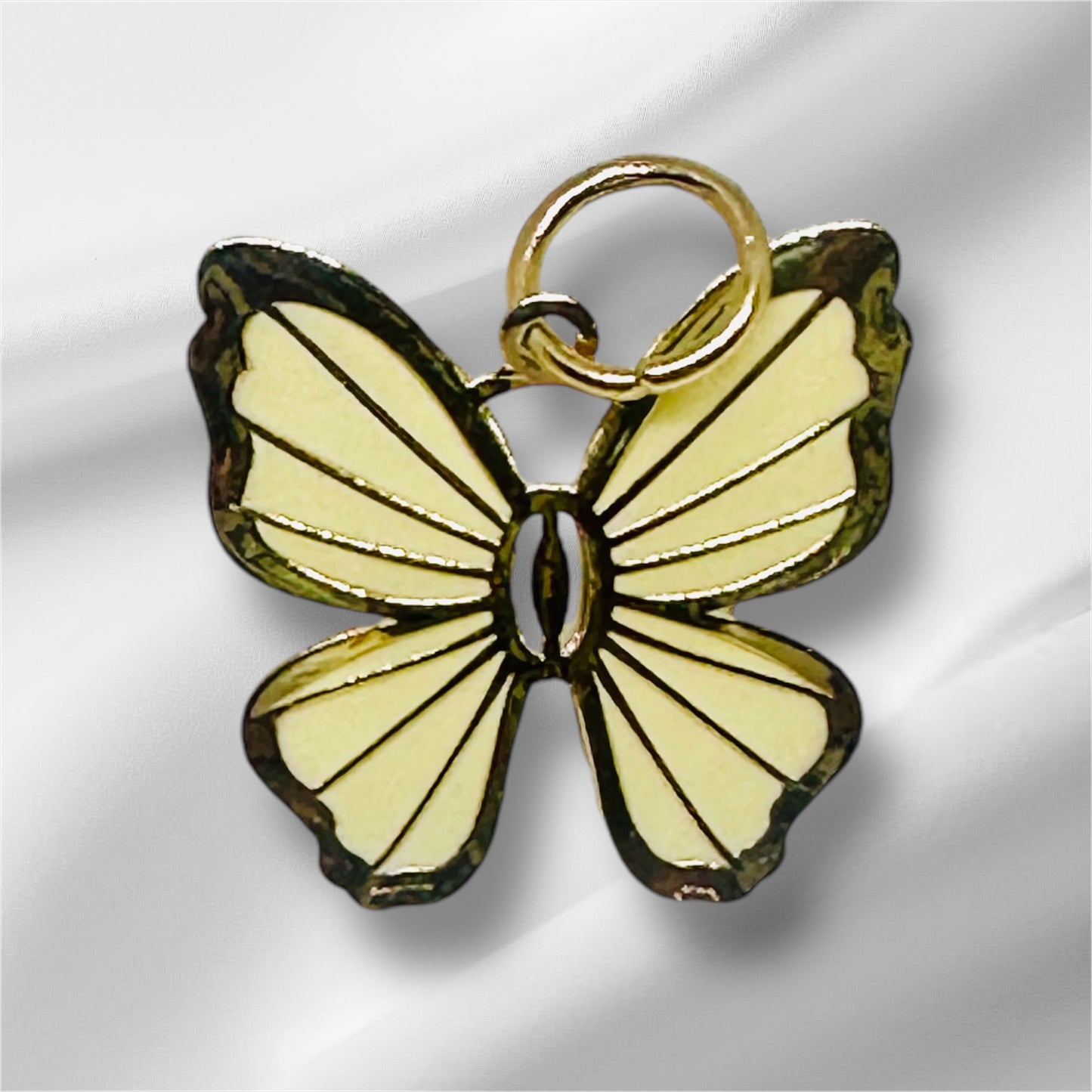 14K Solid Gold Small Enameled Butterfly Pendant
