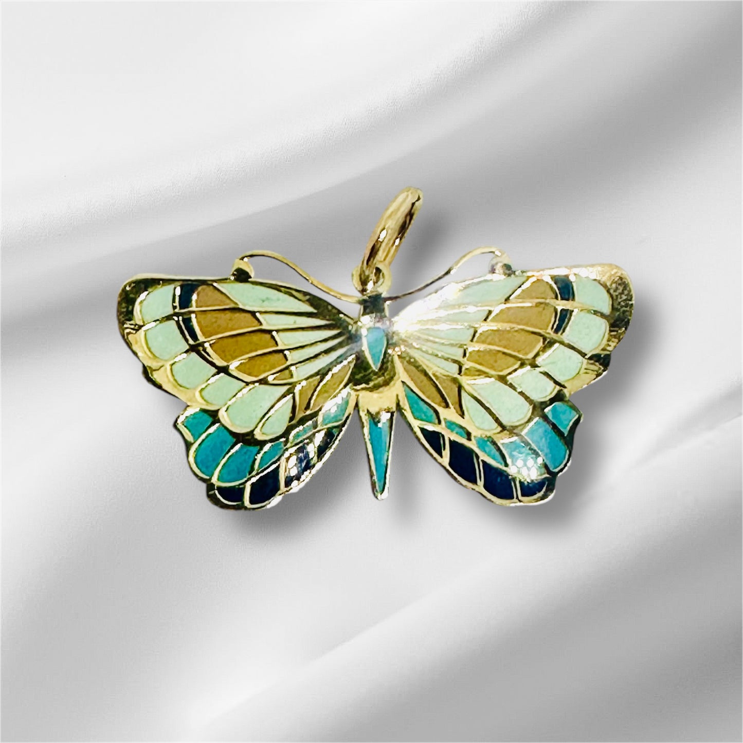 14K Solid Gold Large Butterfly Enamel Pendant