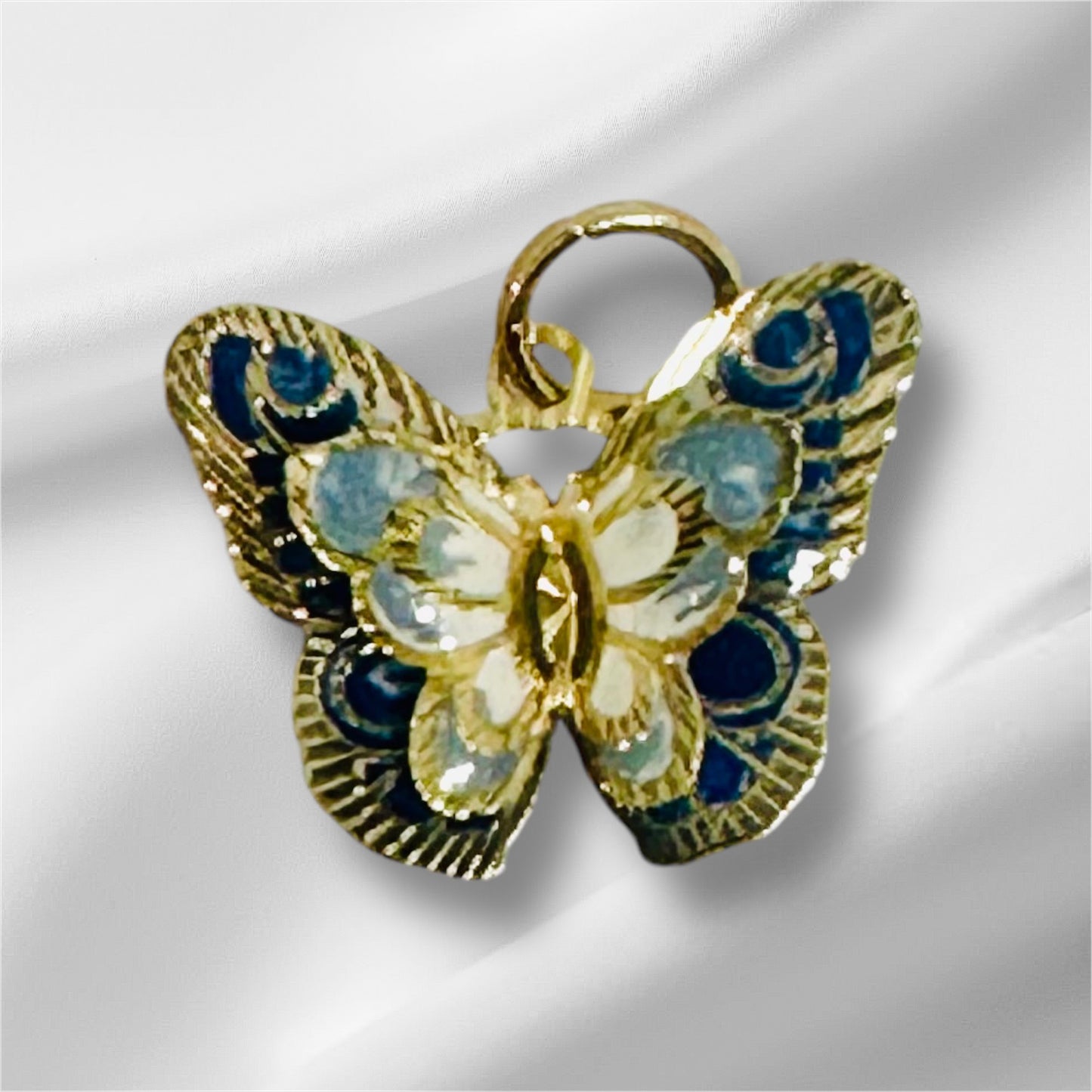 14K Solid Gold 3D Enamel Small Butterfly Pendant