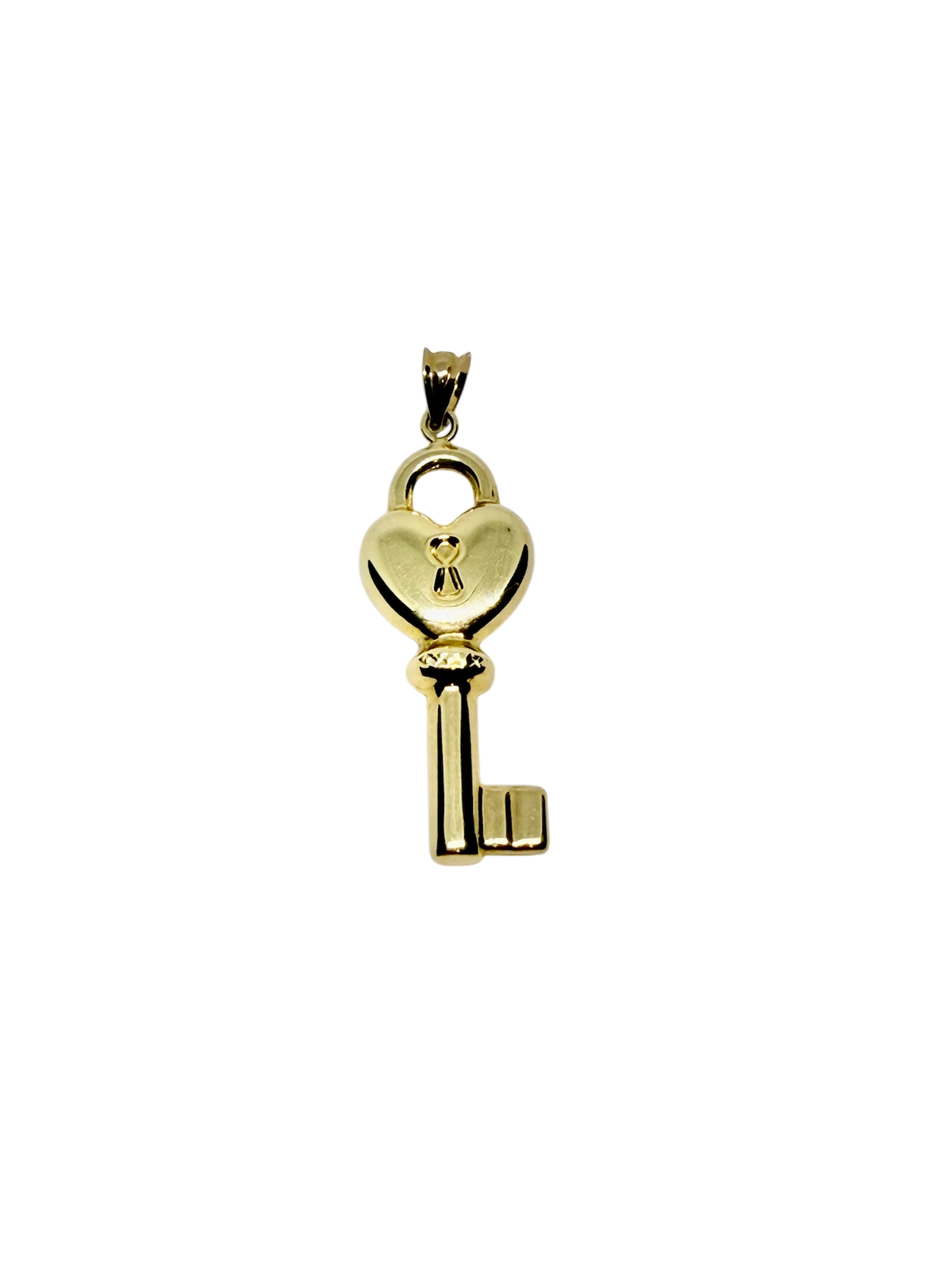14K Solid Gold Heart Key Pendant