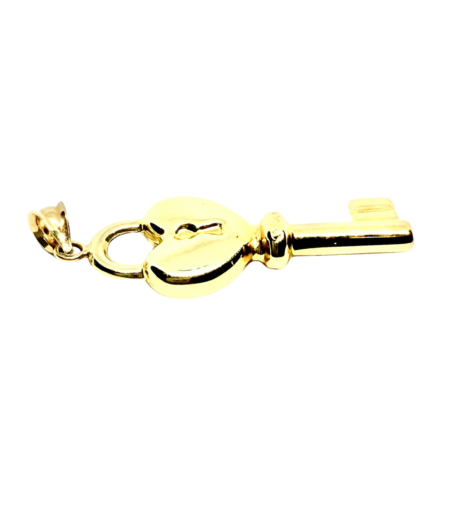 14K Solid Gold Heart Key Pendant