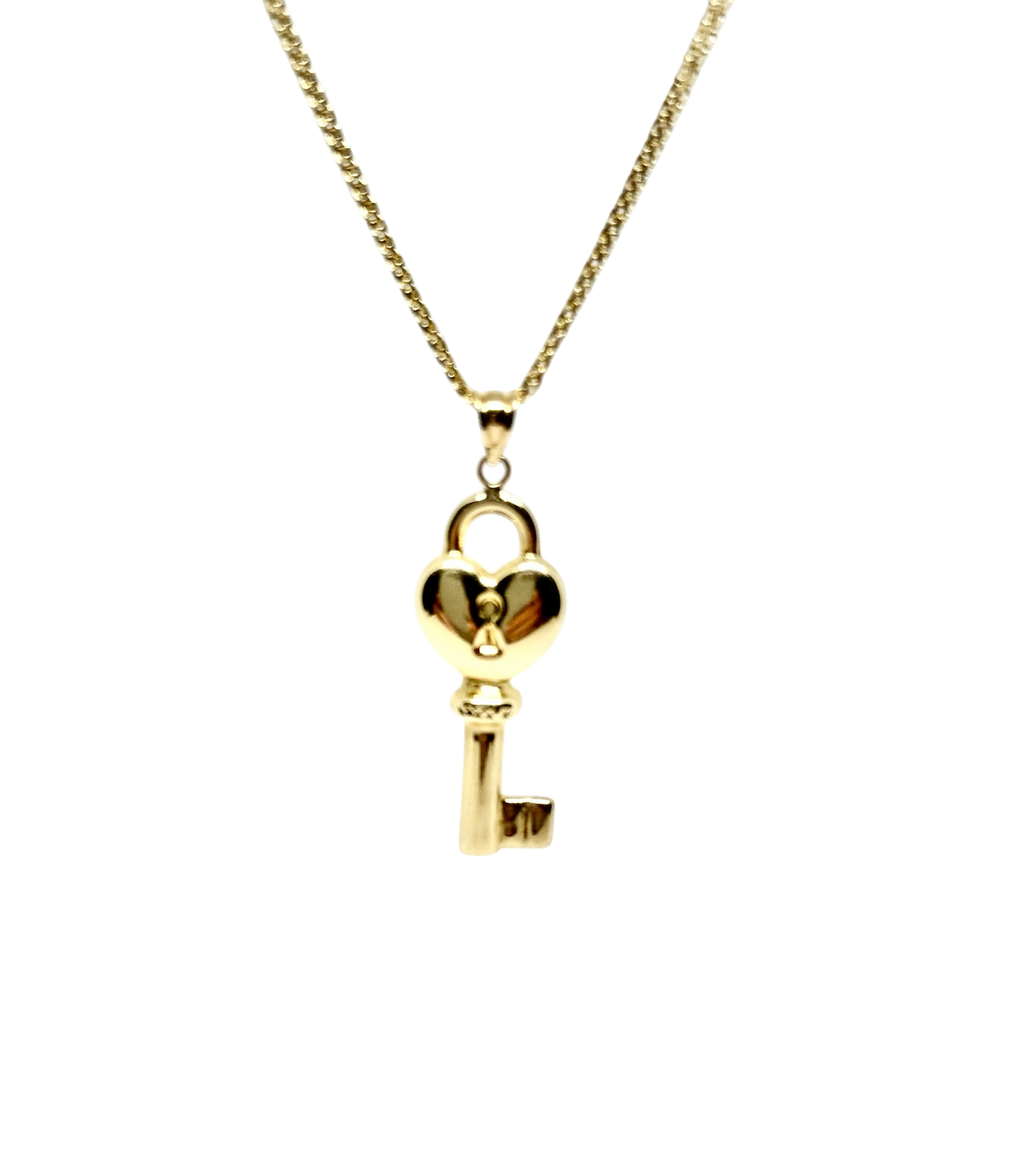 14K Solid Gold Heart Key Pendant