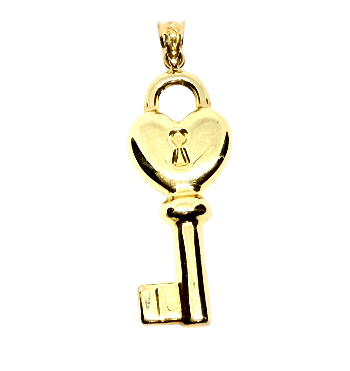 14K Solid Gold Heart Key Pendant