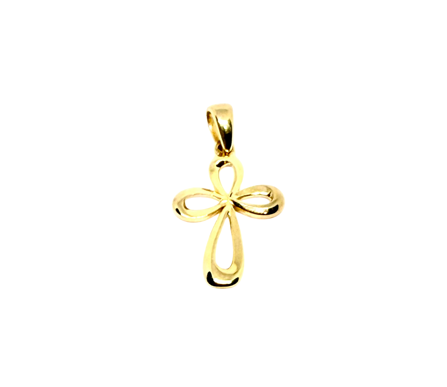 14K Solid Gold Ribbon Cross Pendant