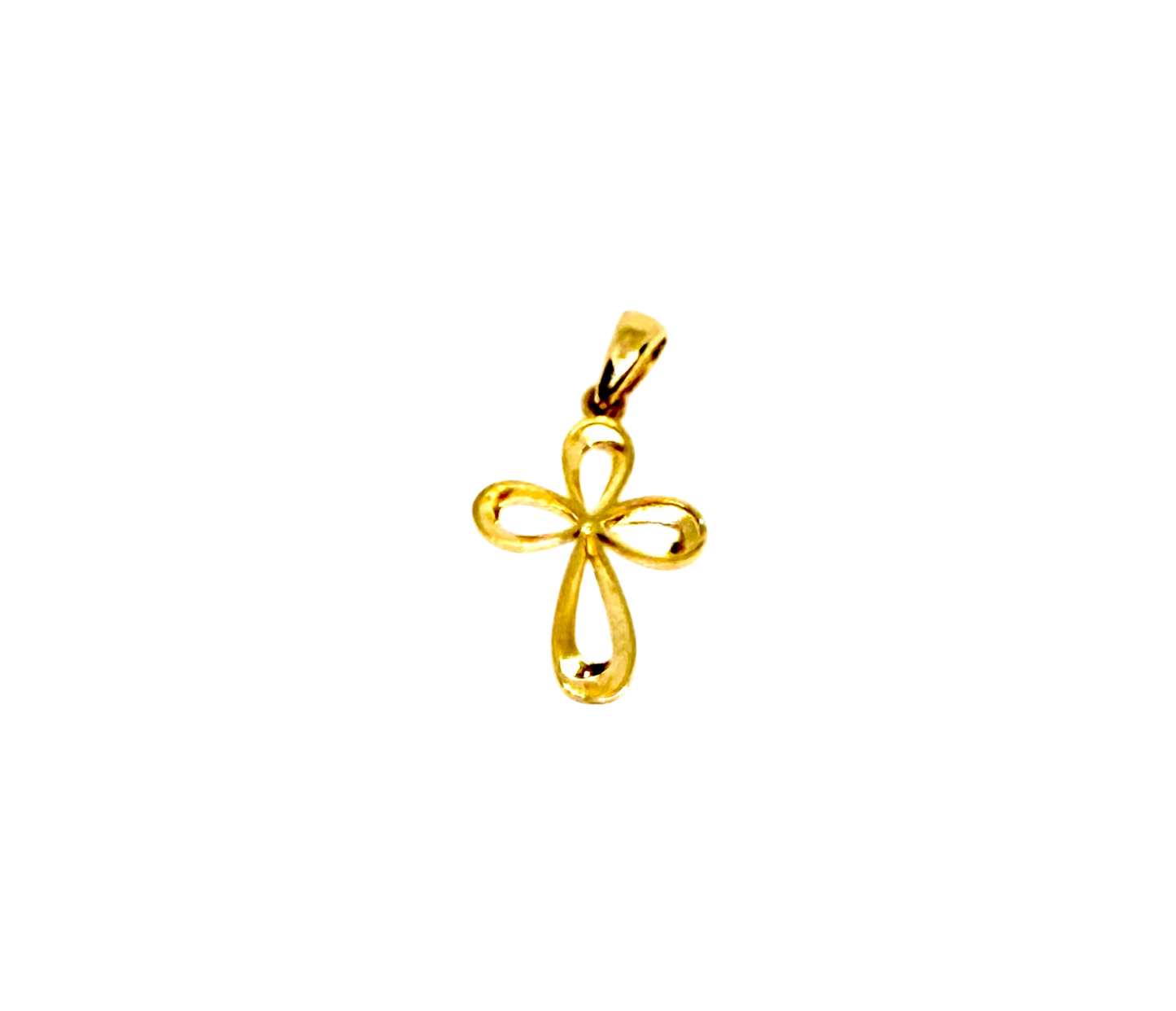 14K Solid Gold Ribbon Cross Pendant