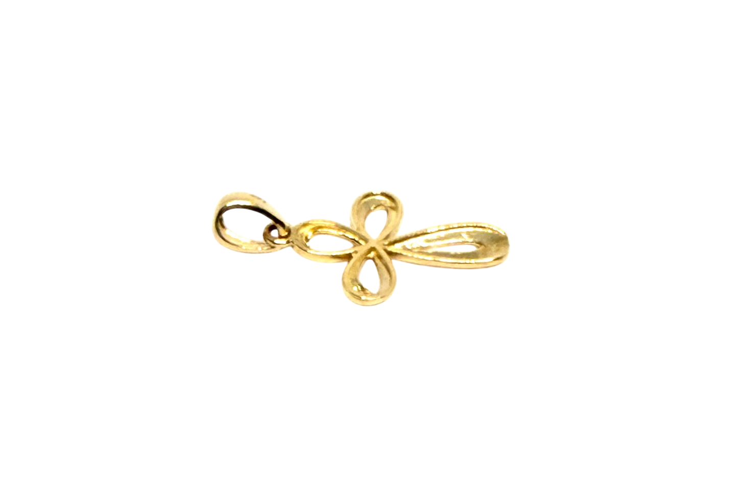 14K Solid Gold Ribbon Cross Pendant