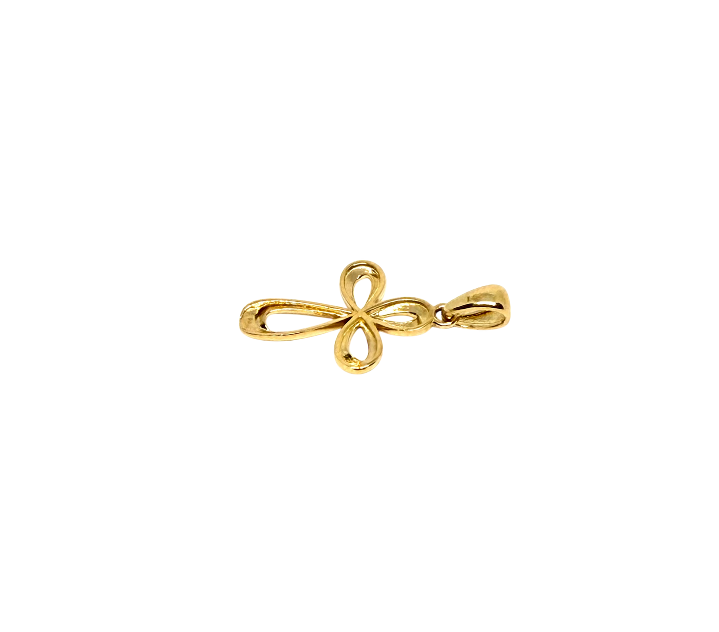 14K Solid Gold Ribbon Cross Pendant