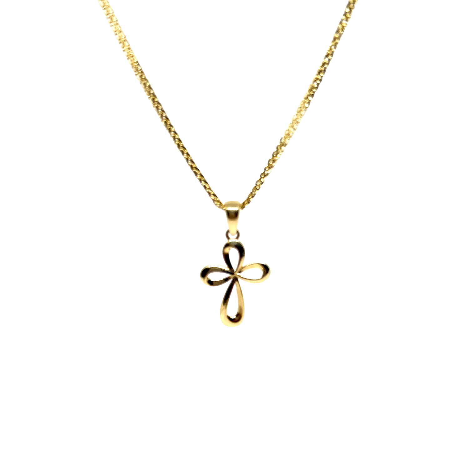 14K Solid Gold Ribbon Cross Pendant