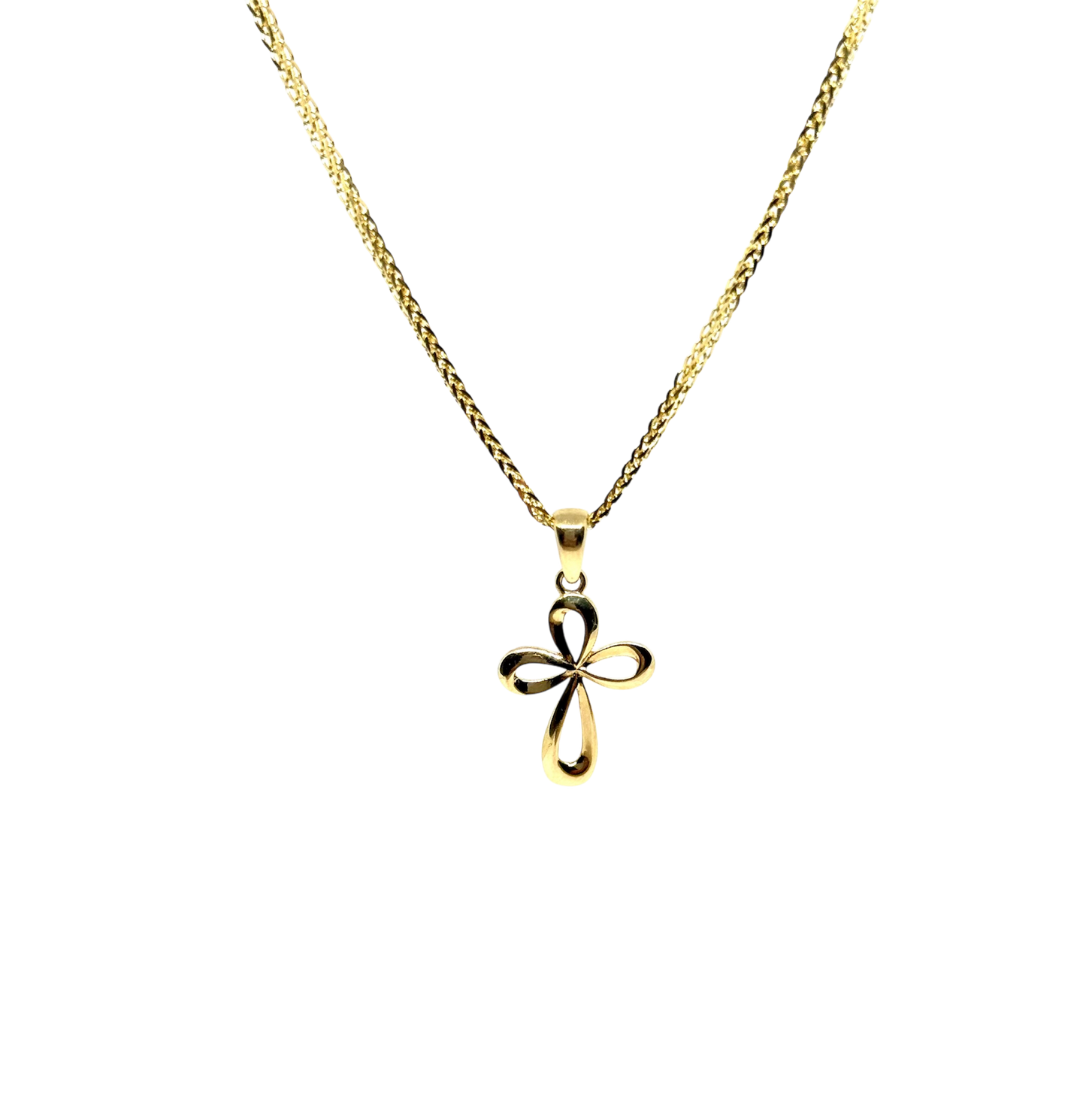14K Solid Gold Ribbon Cross Pendant