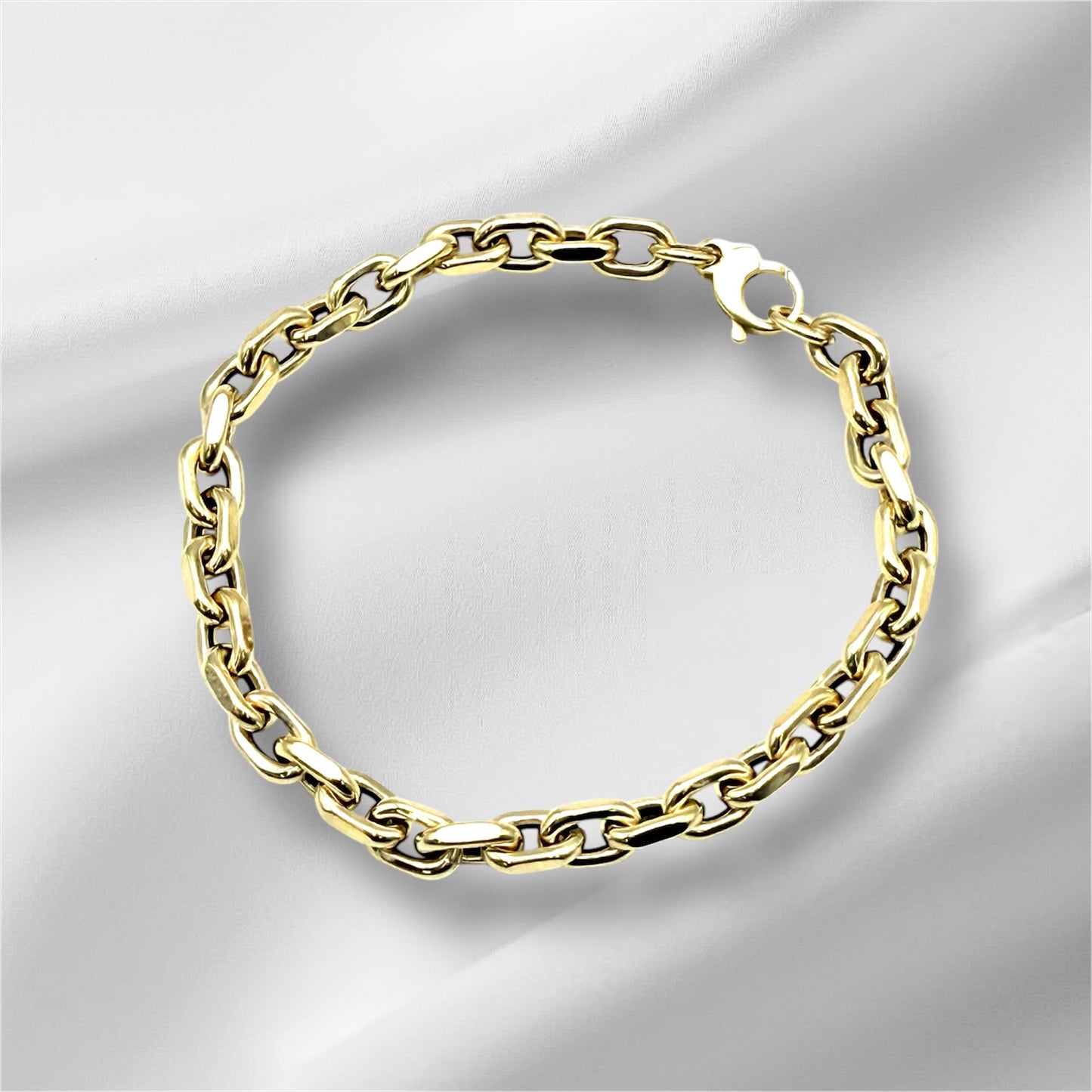 14K Solid Gold Thick Flat Cable Chain Bracelet