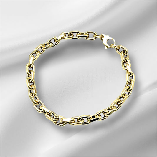 14K Solid Gold Thick Flat Cable Chain Bracelet