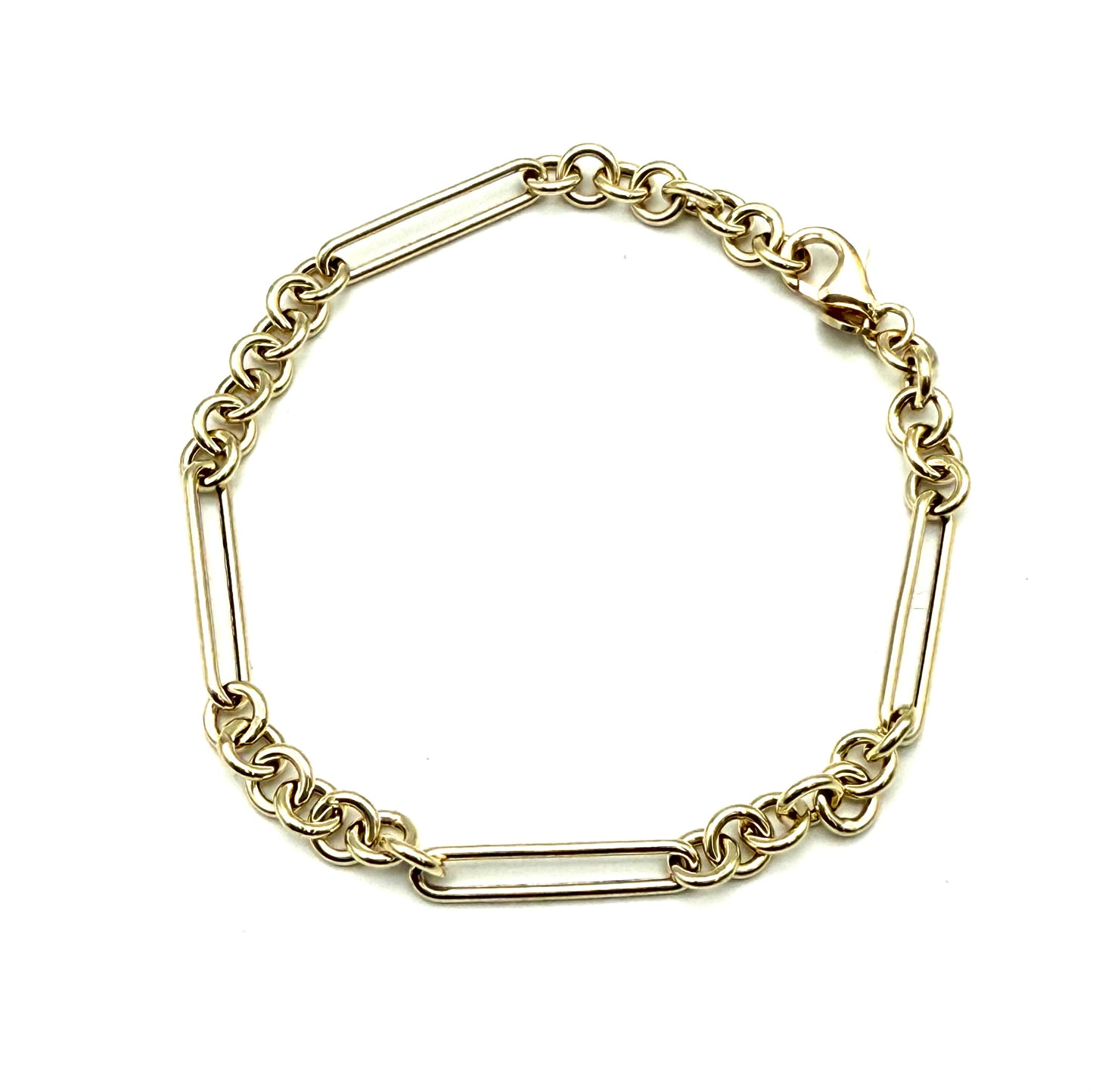 14K Solid Gold Paperclip Rolo Chain Bracelet