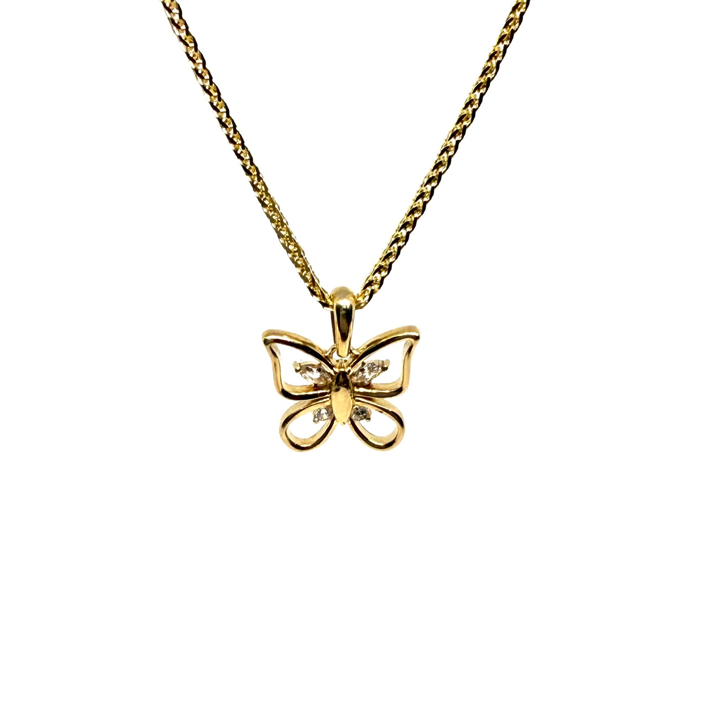 14K Solid Gold Butterfly with CZ Pendant