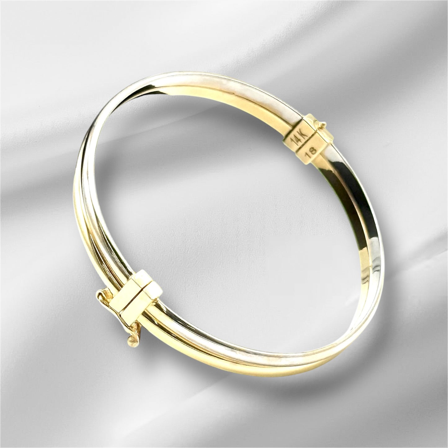 14K Solid Gold Two Tone Bangle