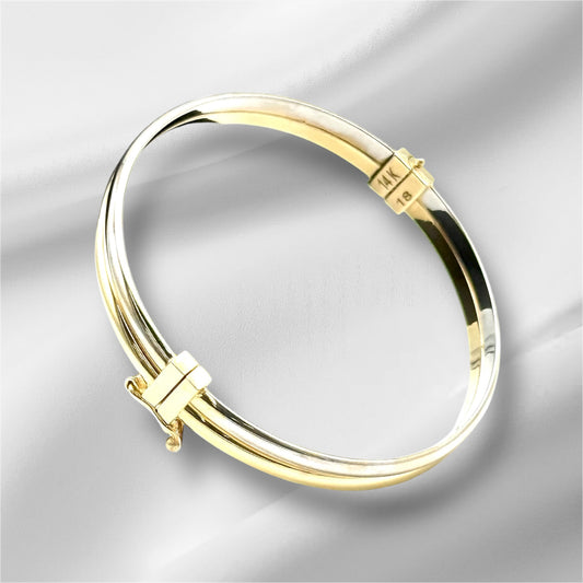 14K Solid Gold Two Tone Bangle