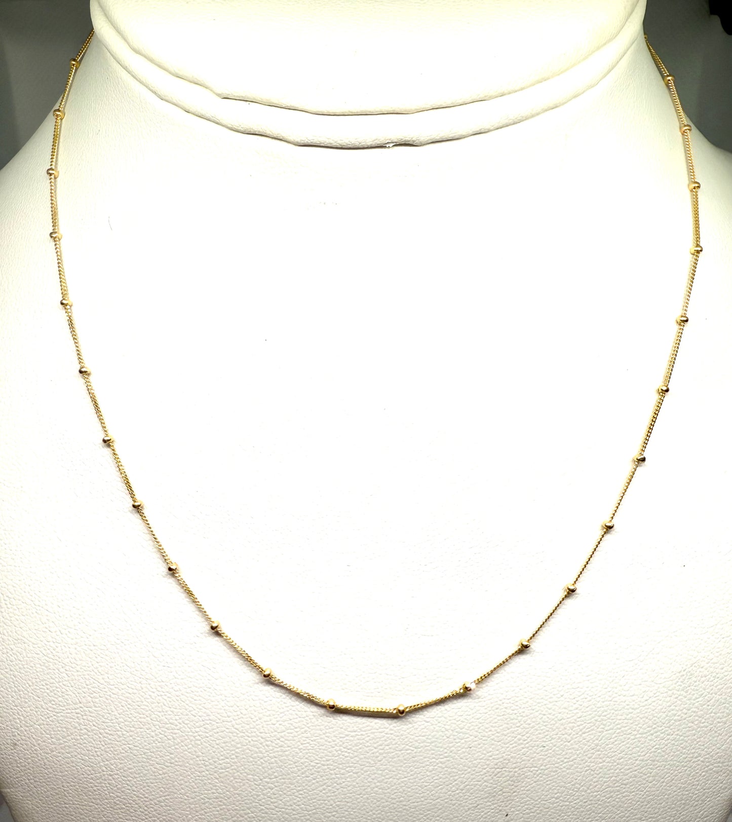 14K Solid Gold Satellite Chain with Beads Necklace