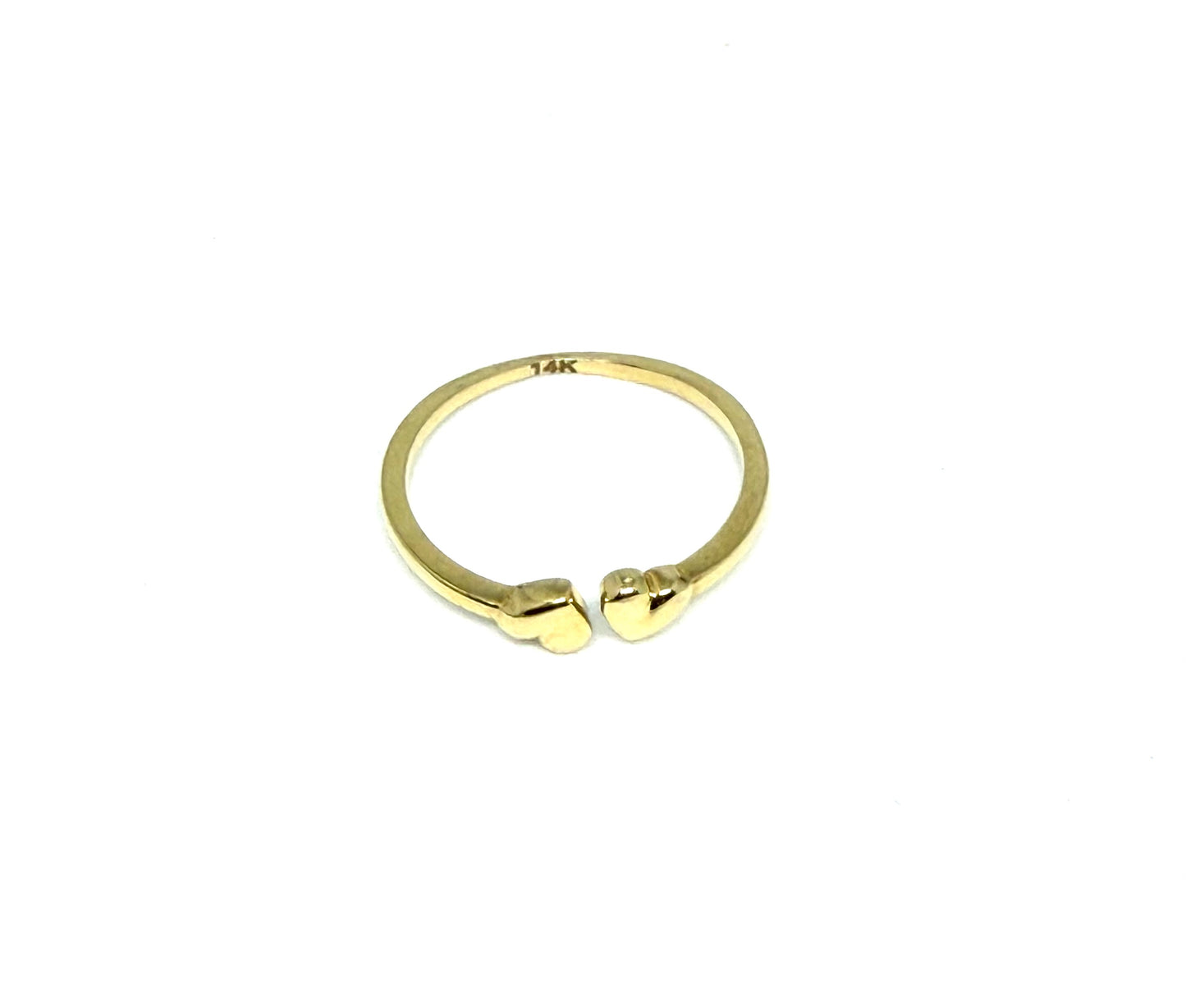 14K Solid Gold Two Puffy Hearts Adjustable Ring