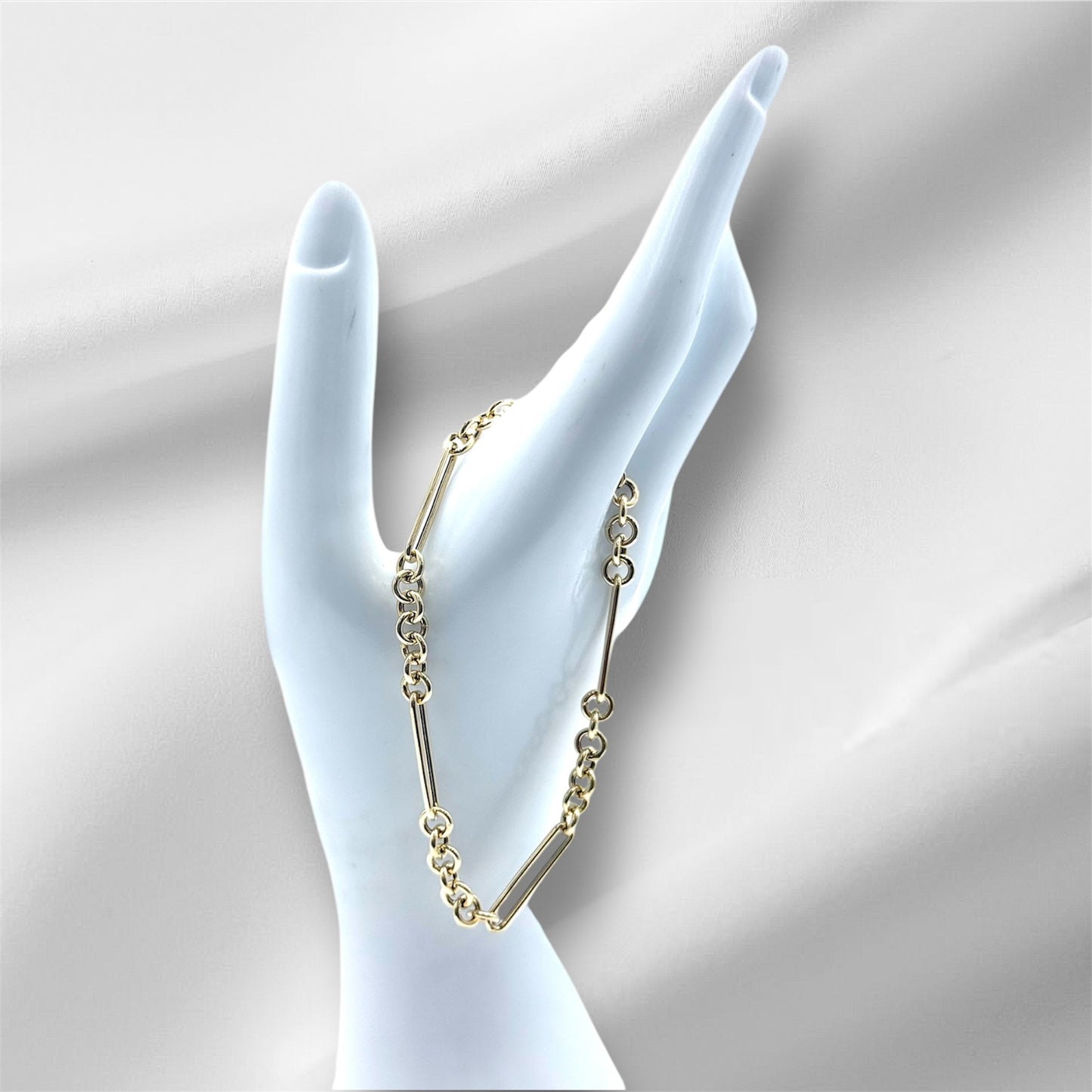 14K Solid Gold Paperclip Rolo Chain Bracelet