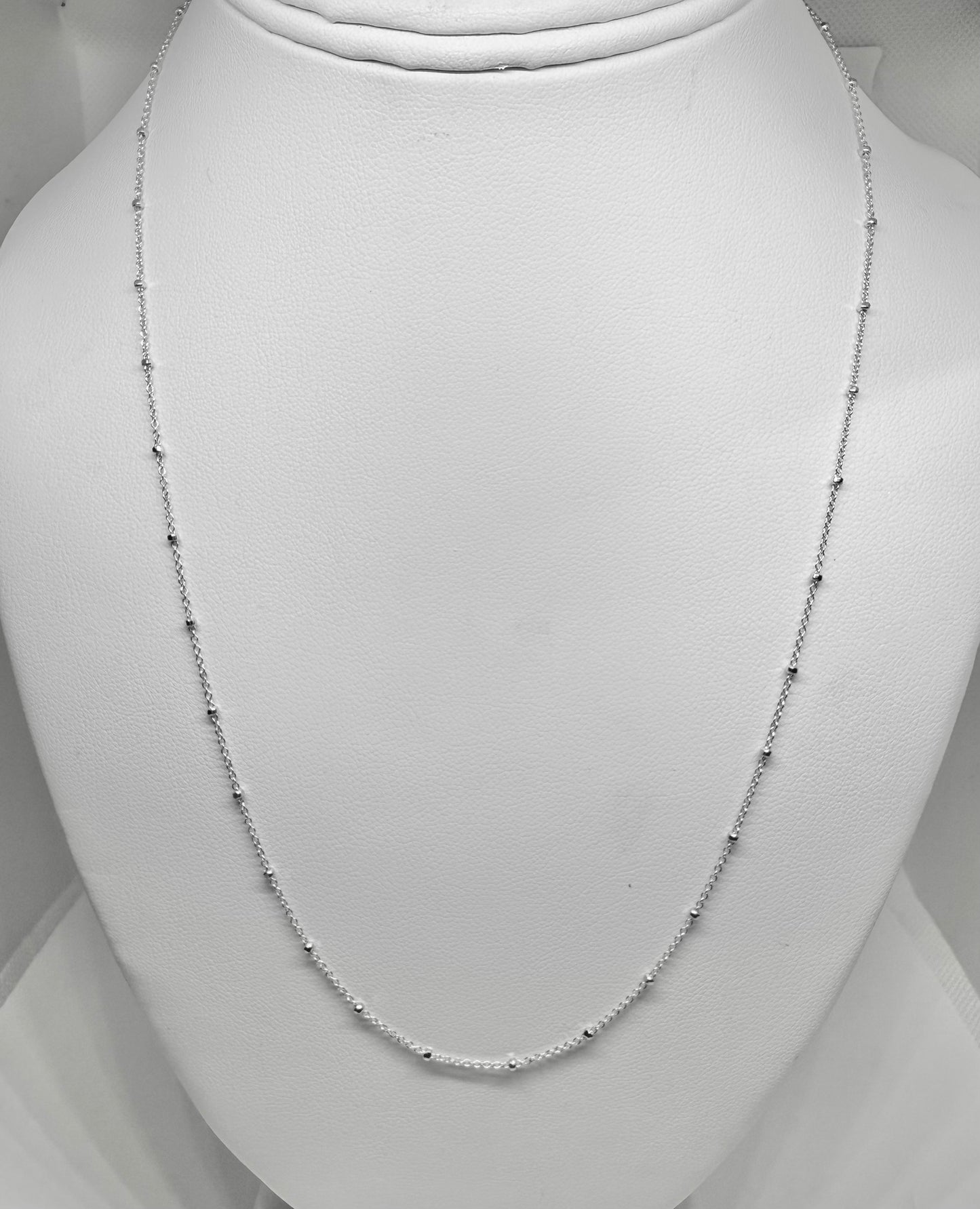 14K Solid White Gold Cable Chain with Beads Necklace