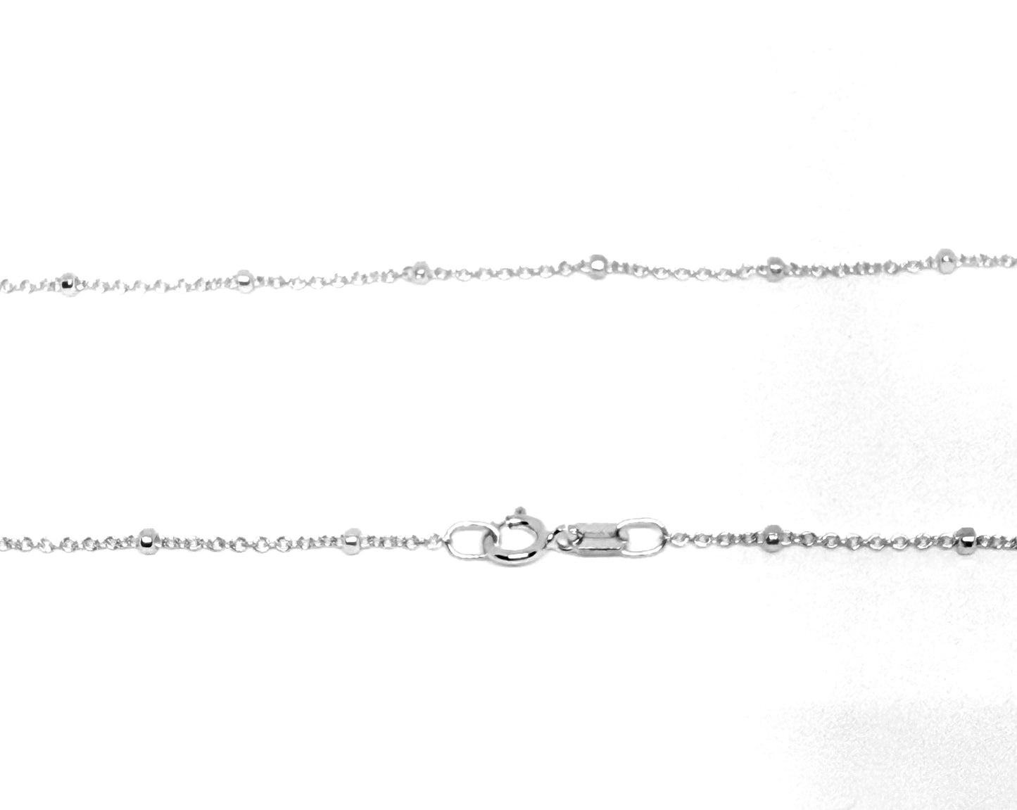 14K Solid White Gold Cable Chain with Beads Necklace