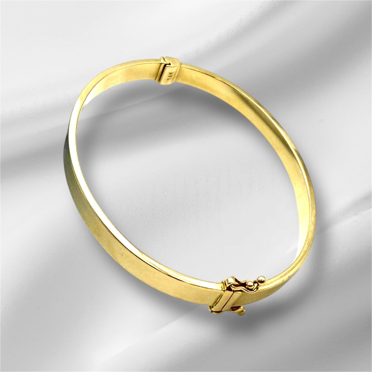 14K Solid Gold Plain Flat Bangle