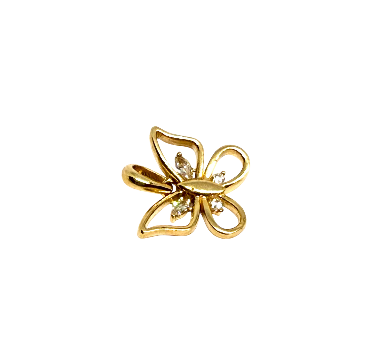 14K Solid Gold Butterfly with CZ Pendant