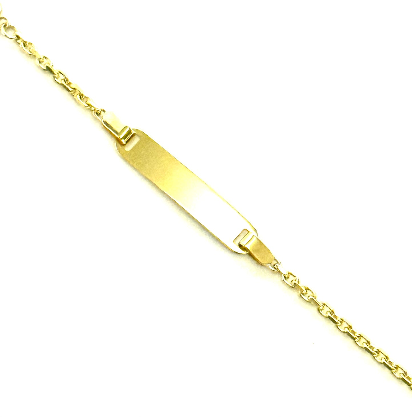 14K Solid Gold Cable Chain ID Bracelet with Red Evil Eye Accent (Free Engraving)
