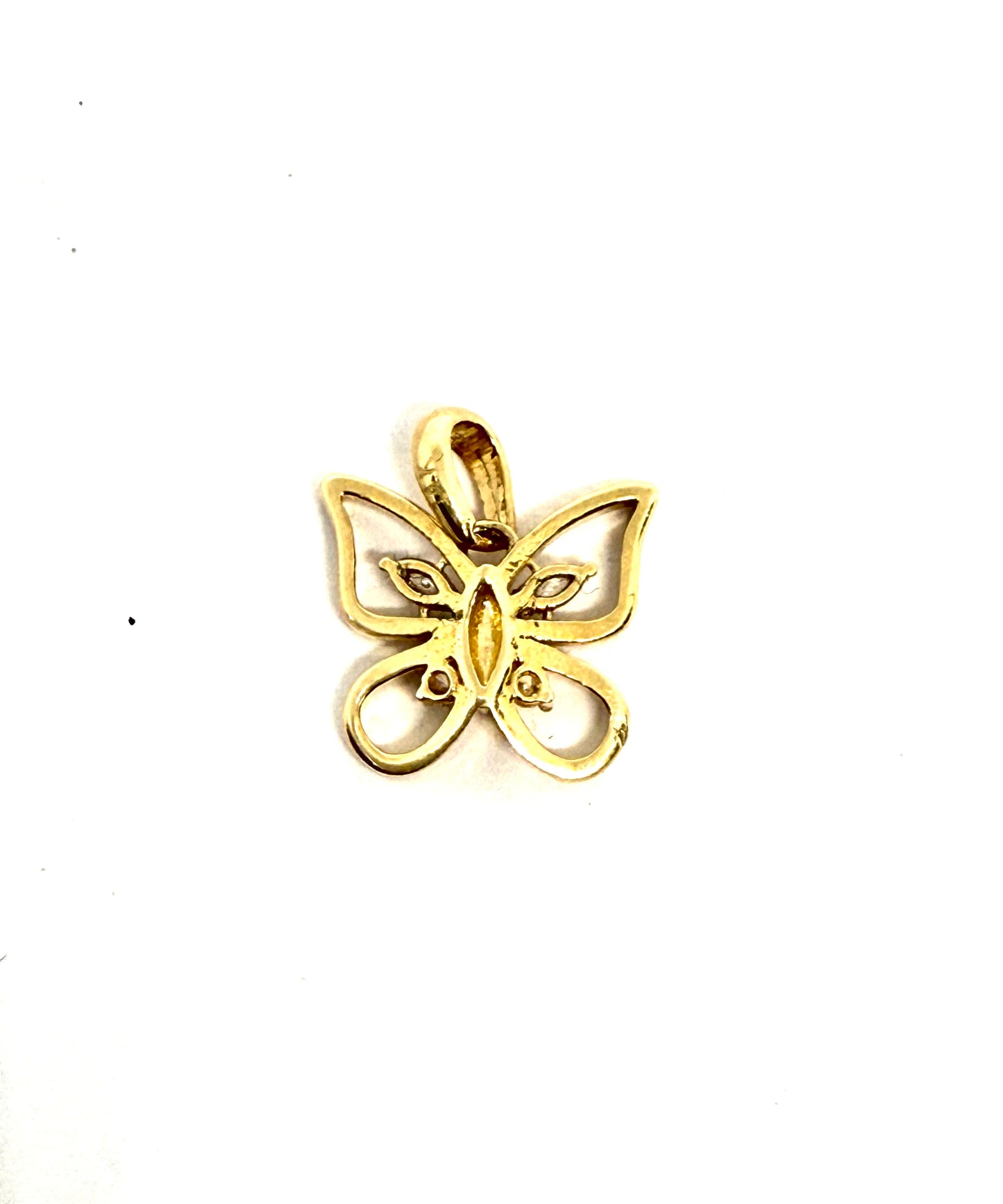 14K Solid Gold Butterfly with CZ Pendant