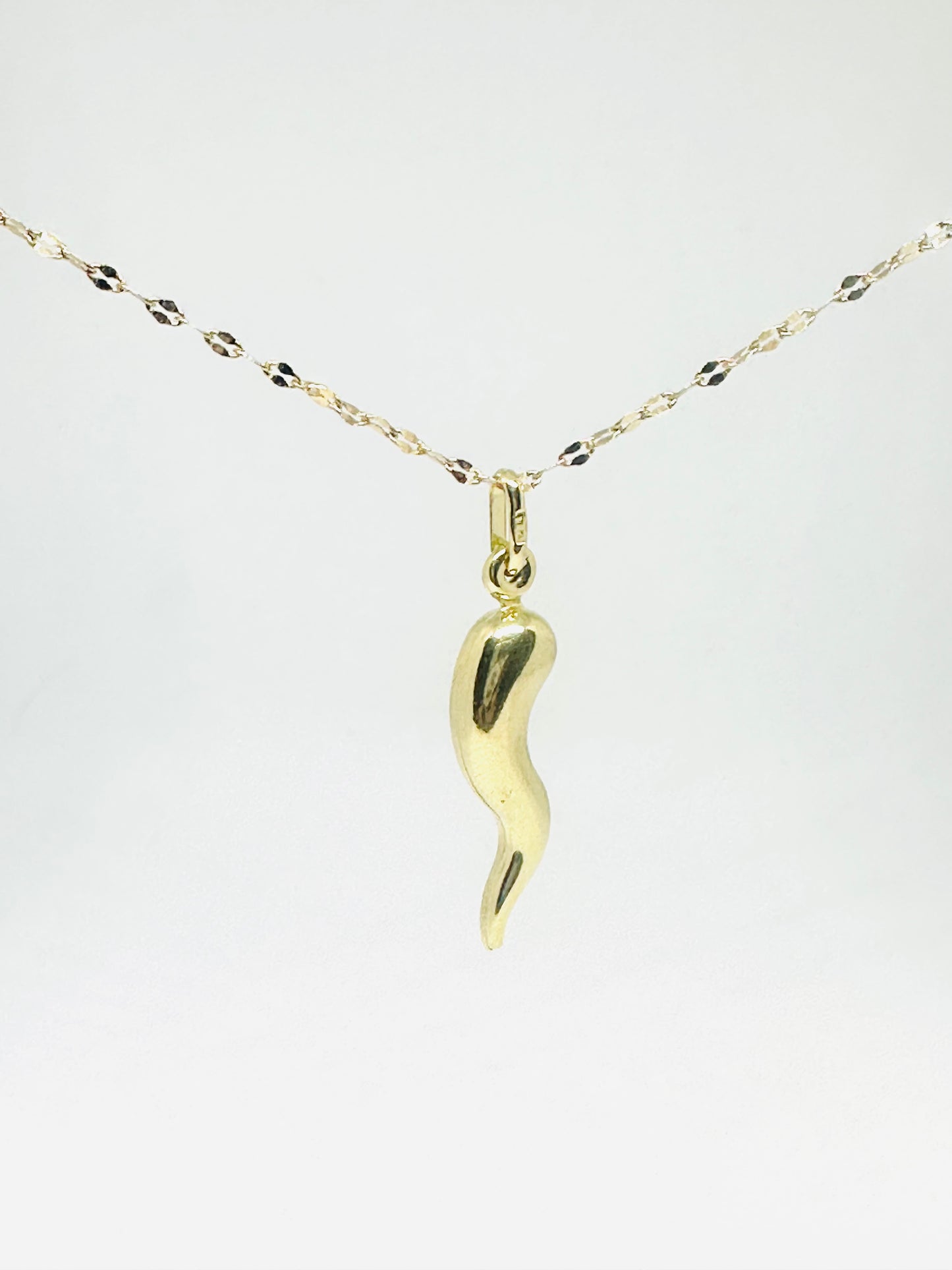 14K Solid Gold Cornicello Horn Pendant