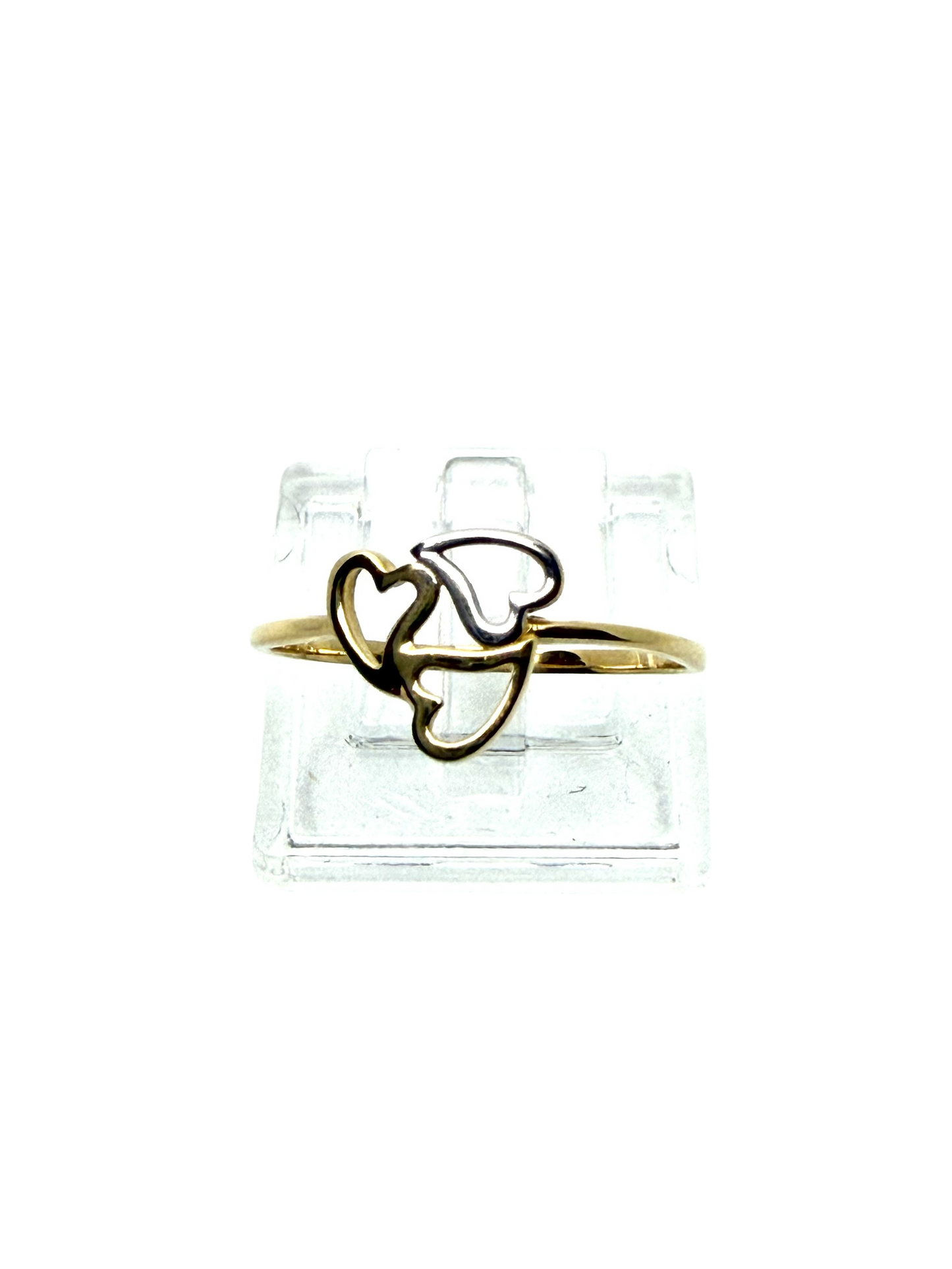 14K Solid Gold Three Hearts Ring