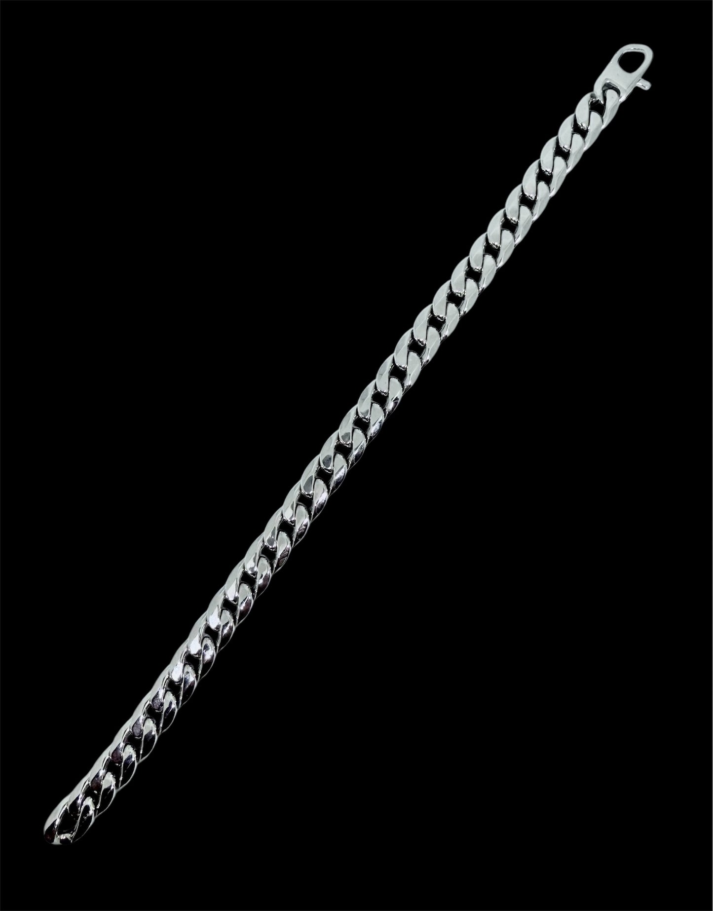 14K Solid White Gold 8mm Hollow Cuban Link Chain Bracelet