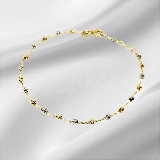 14K Solid Gold Cable Chain with Beads Bracelet